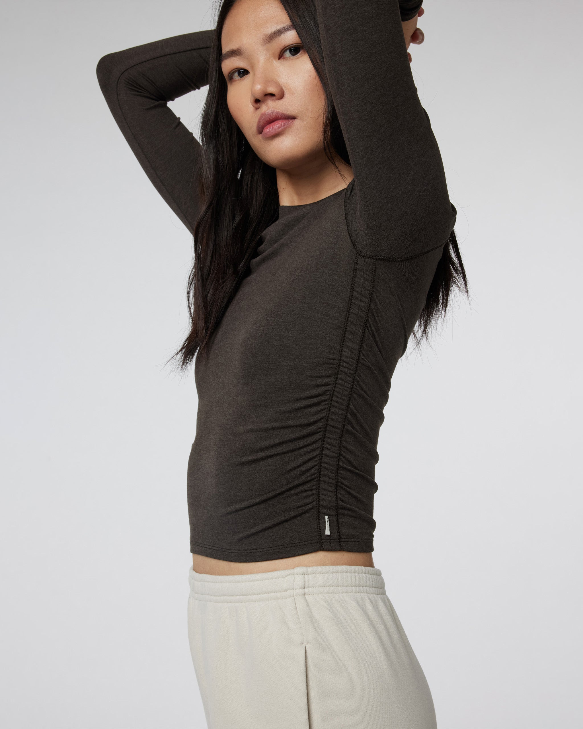 Long Sleeve Halo Ruched Tee | Dark Java Heather - Image 4