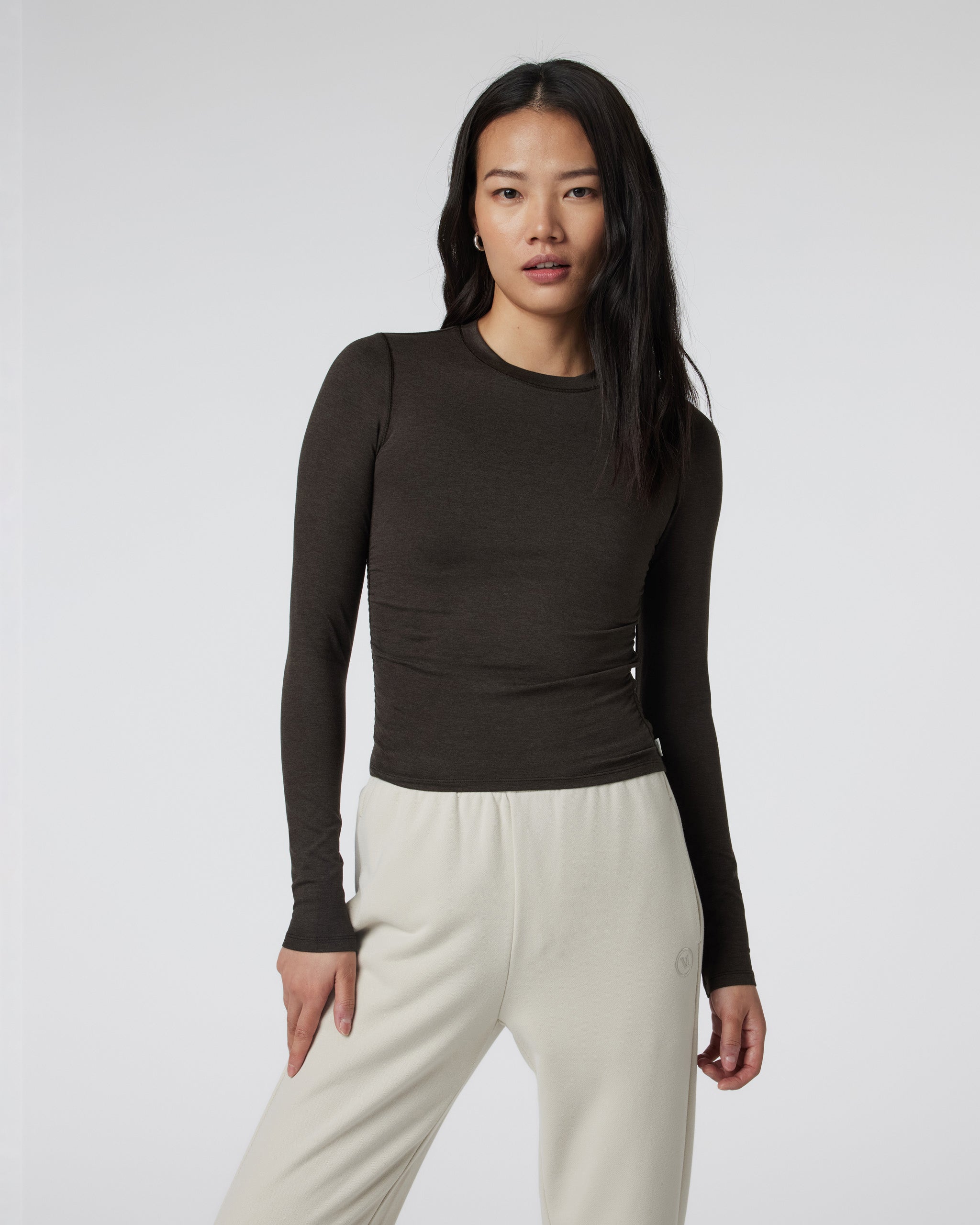 Long Sleeve Halo Ruched Tee | Dark Java Heather