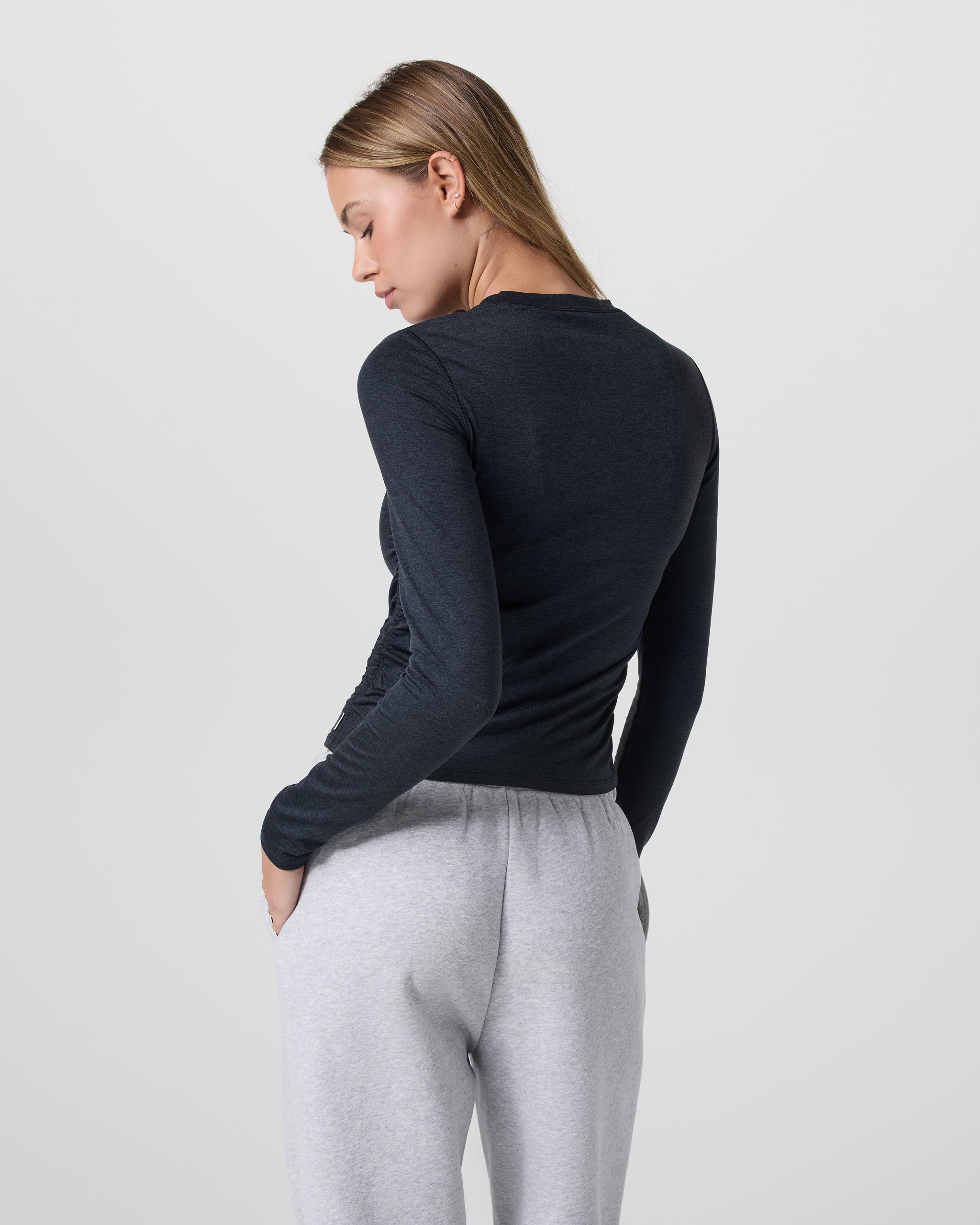Long Sleeve Halo Ruched Tee | Midnight Heather - Image 3