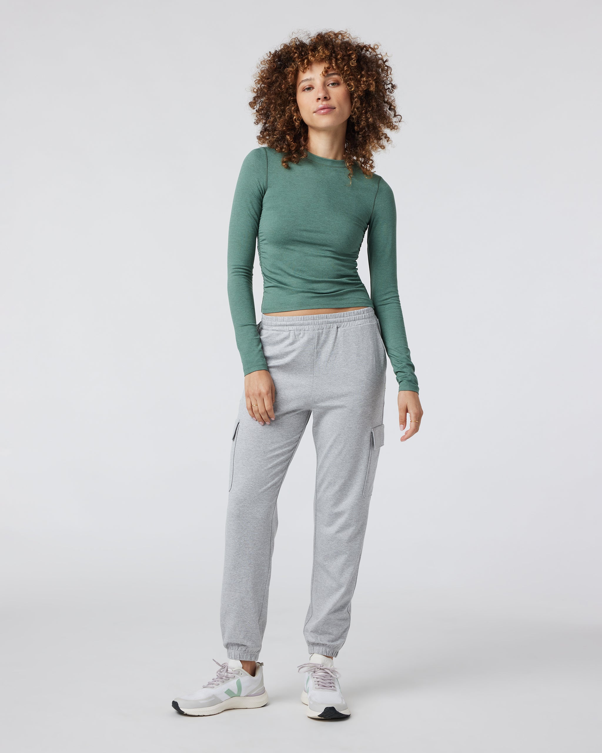 Long Sleeve Halo Ruched Tee | Sea Pine Heather - Image 3