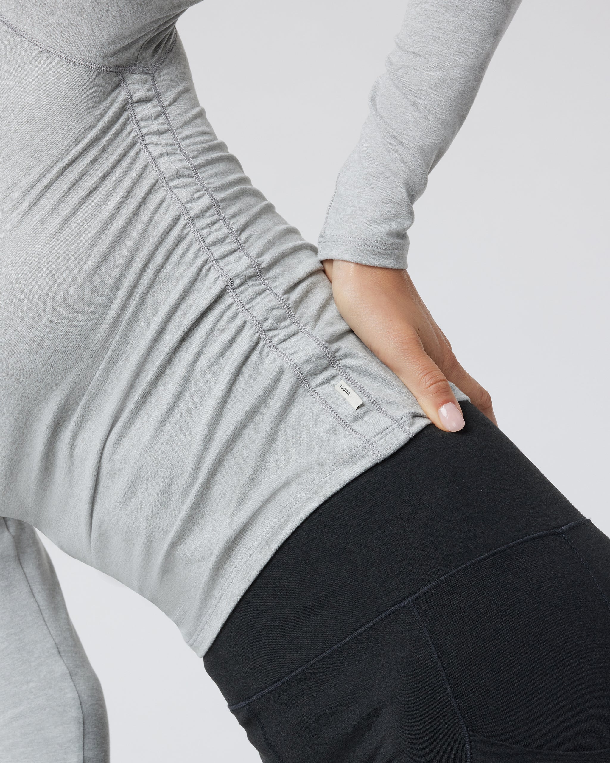Long Sleeve Halo Ruched Tee | Pale Grey Heather - Image 3