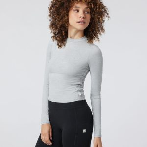 Long Sleeve Halo Ruched Tee | Pale Grey Heather