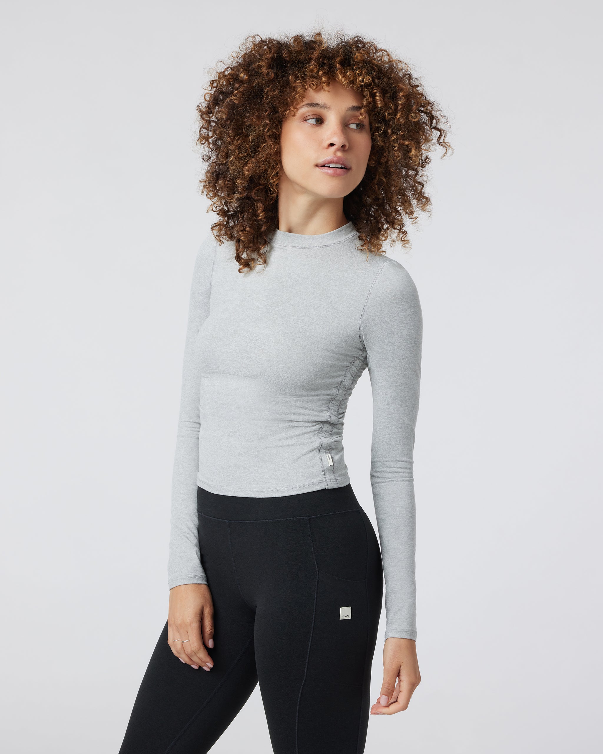 Long Sleeve Halo Ruched Tee | Pale Grey Heather