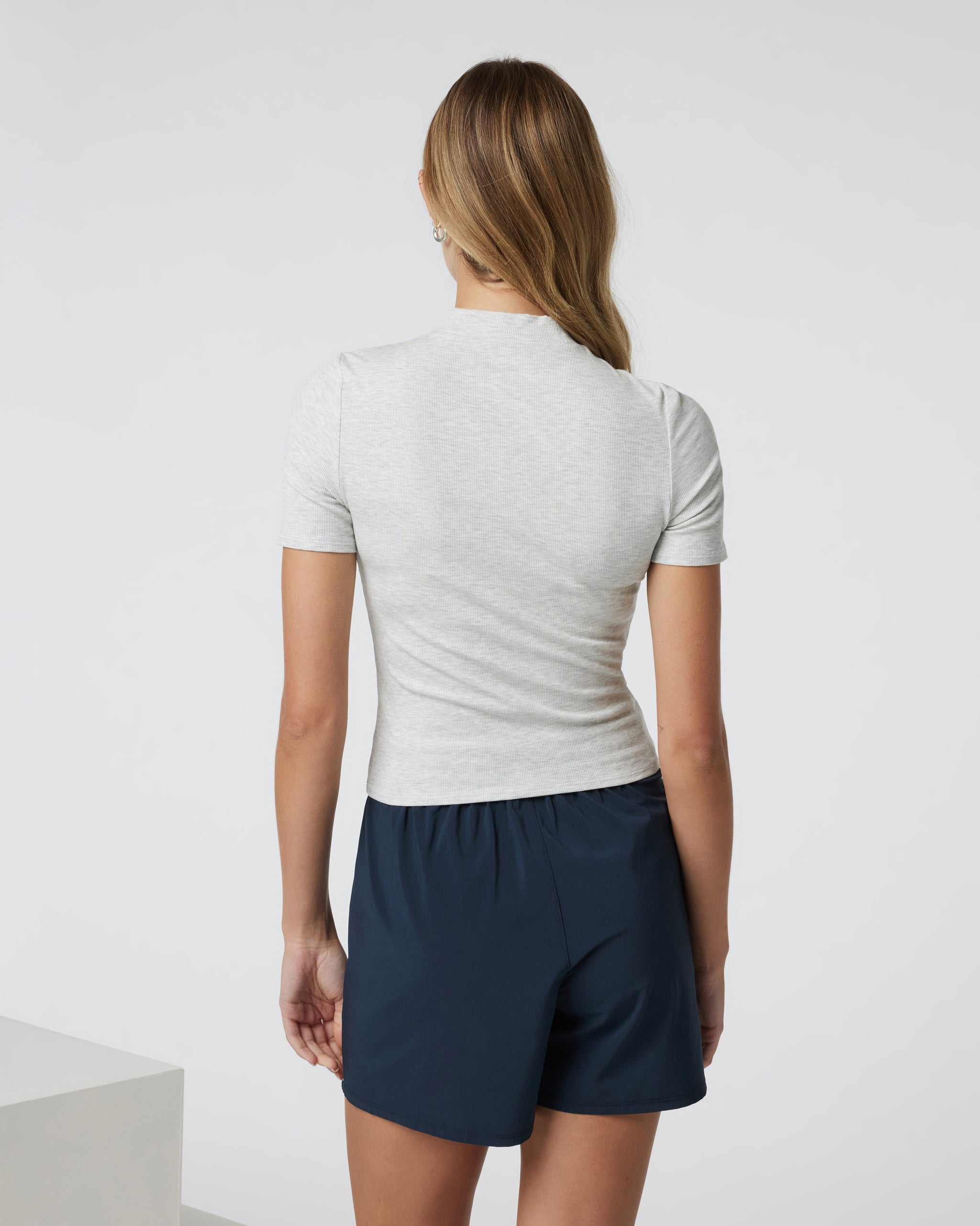Short Sleeve Pose Mock Neck | White Heather Grey - Image 3