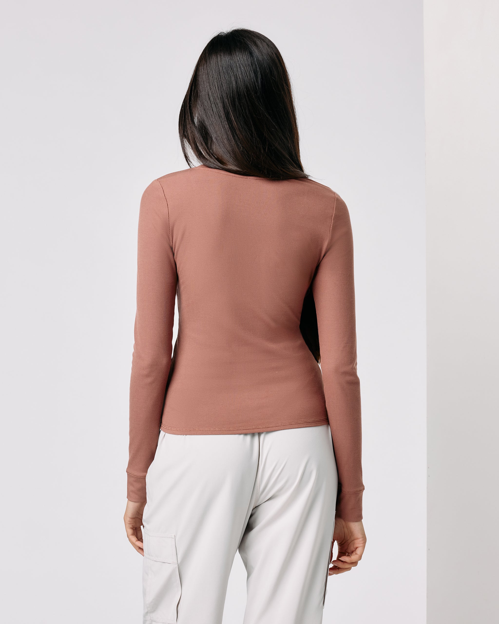 Long Sleeve Pose Henley | Terracotta - Image 3