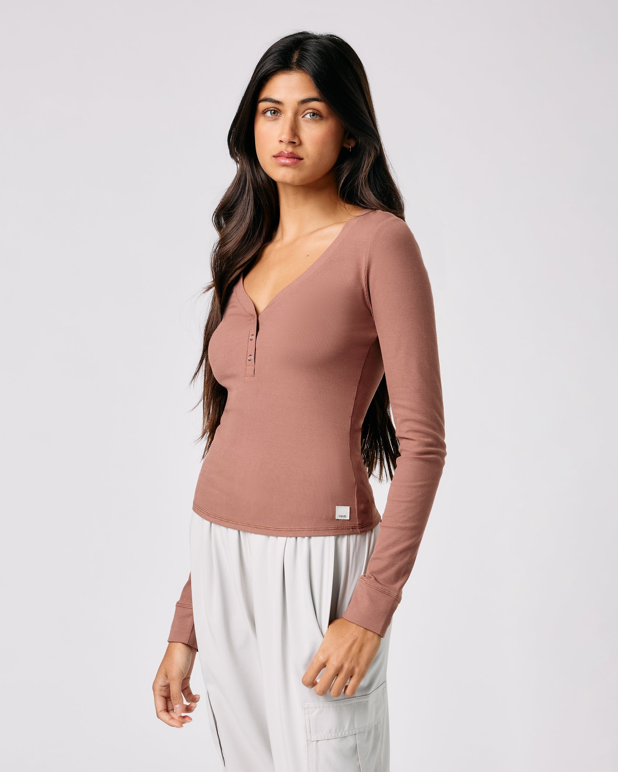Long Sleeve Pose Henley | Terracotta - Image 4