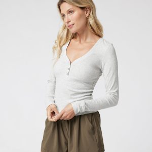 Long Sleeve Pose Henley | White Heather Grey