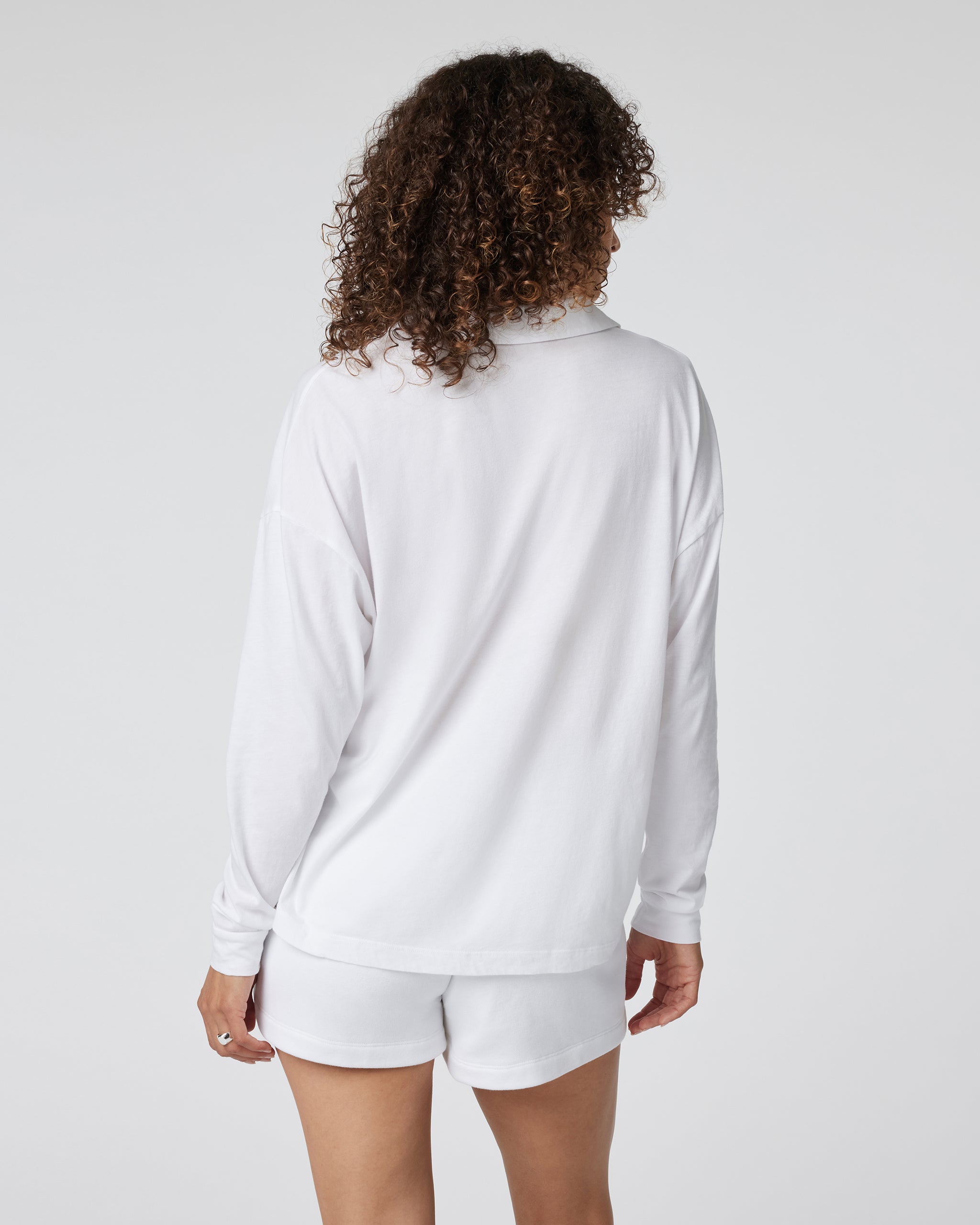 Long Sleeve Sutton Relaxed Polo | White - Image 3