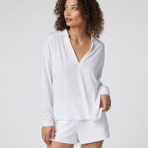 Long Sleeve Sutton Relaxed Polo | White
