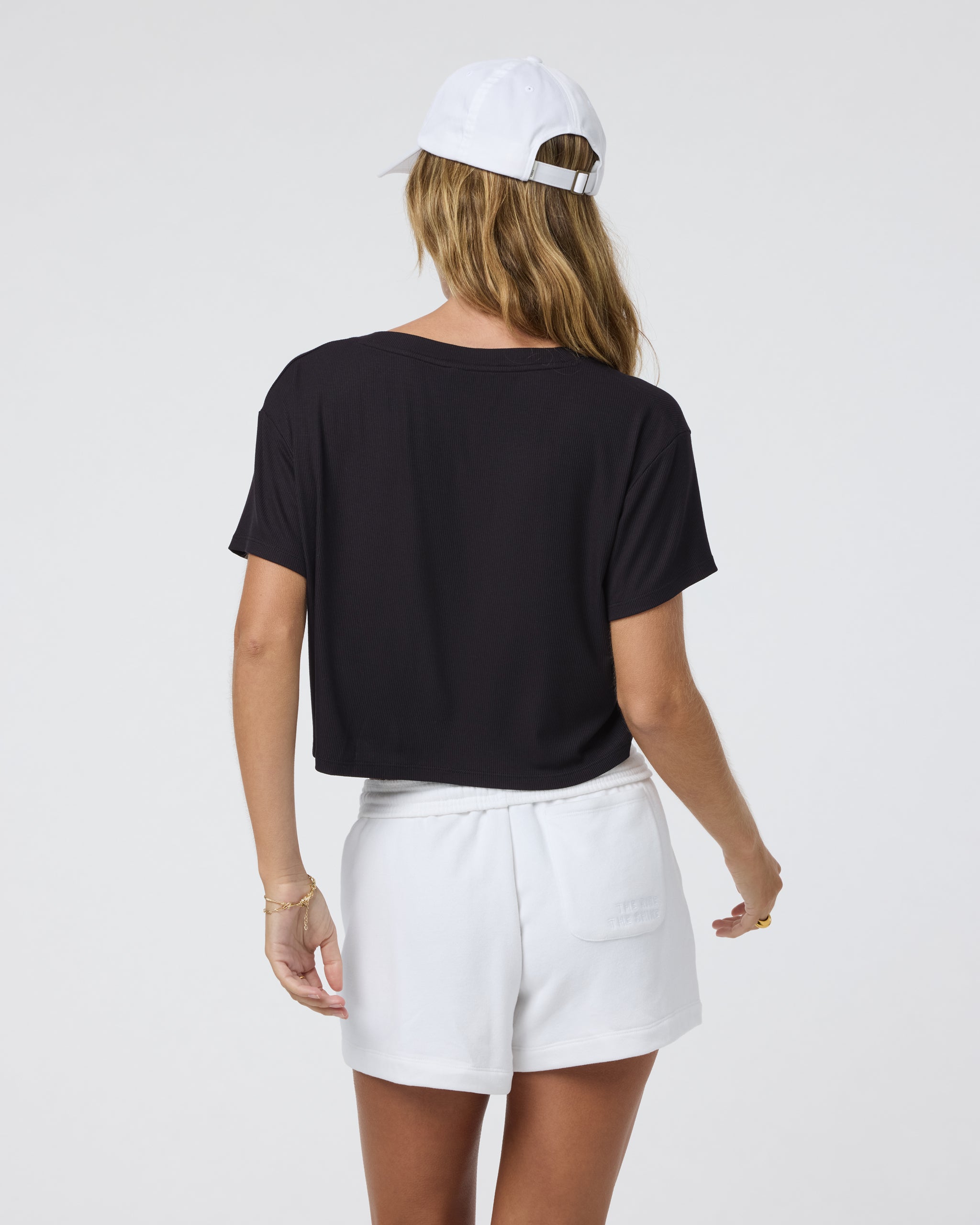 Short Sleeve Cove V Neck Tee | Black - Image 3