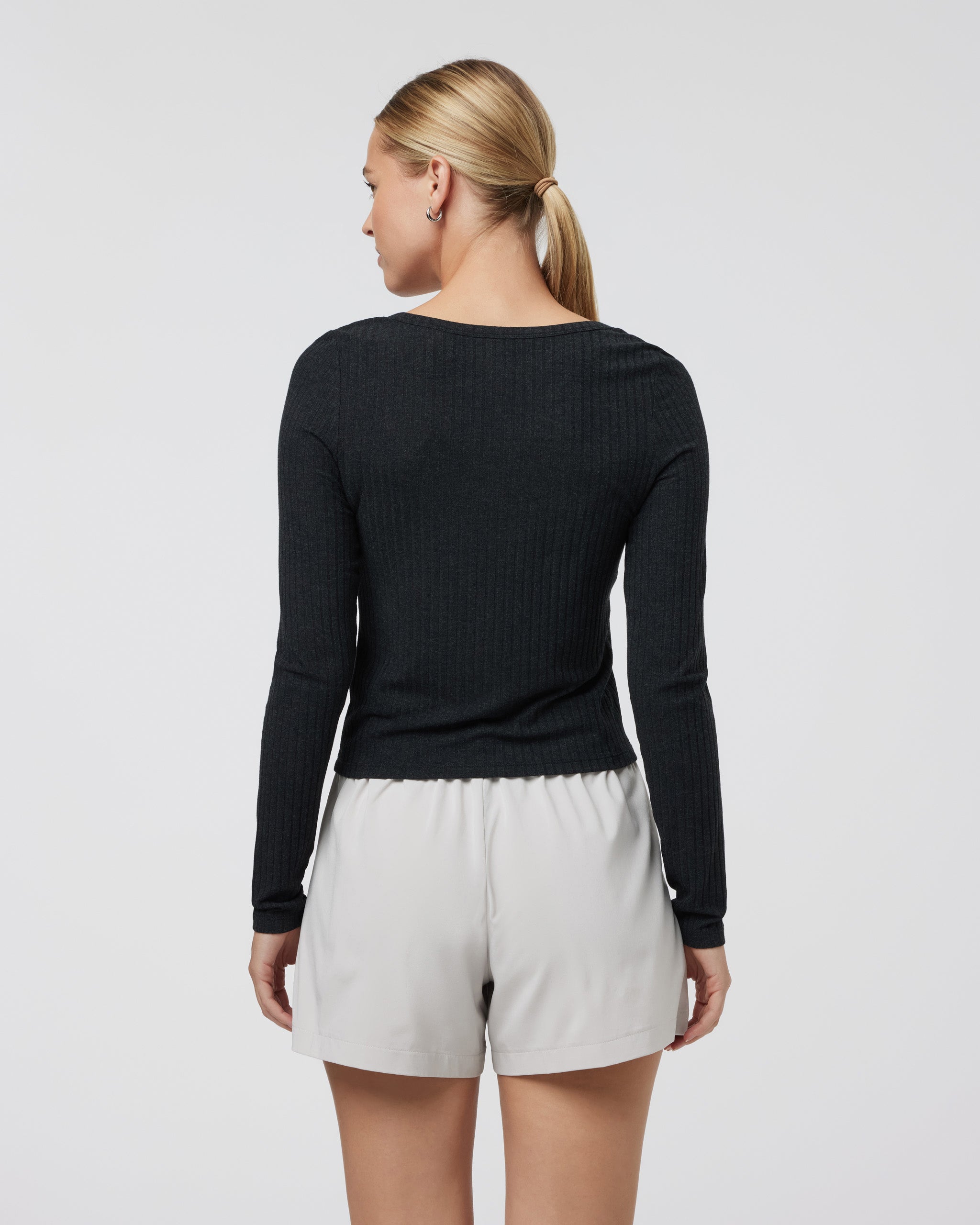 Long Sleeve Plie Top | Black Heather - Image 3