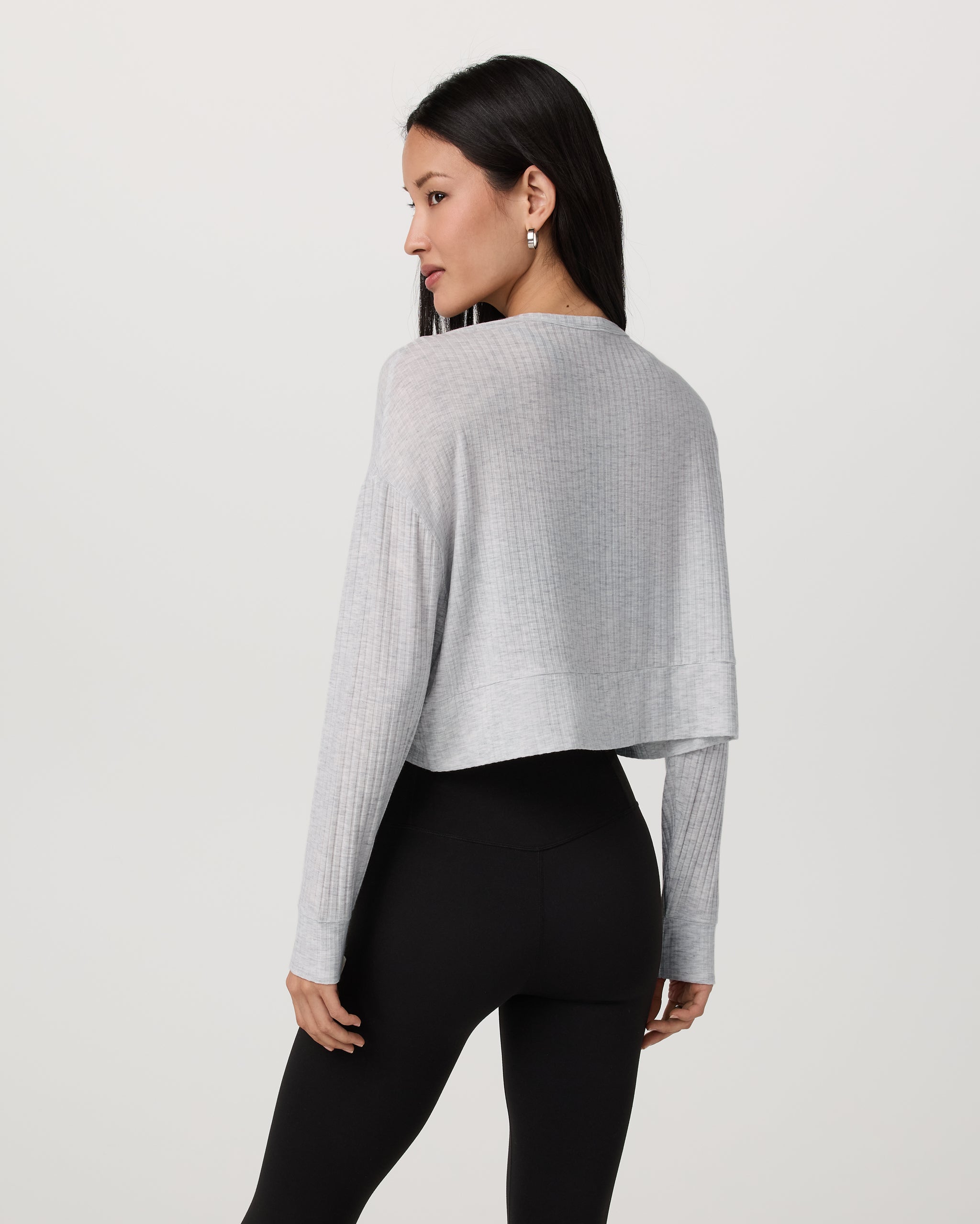 Long Sleeve Twist Top | Light Heather Grey - Image 4