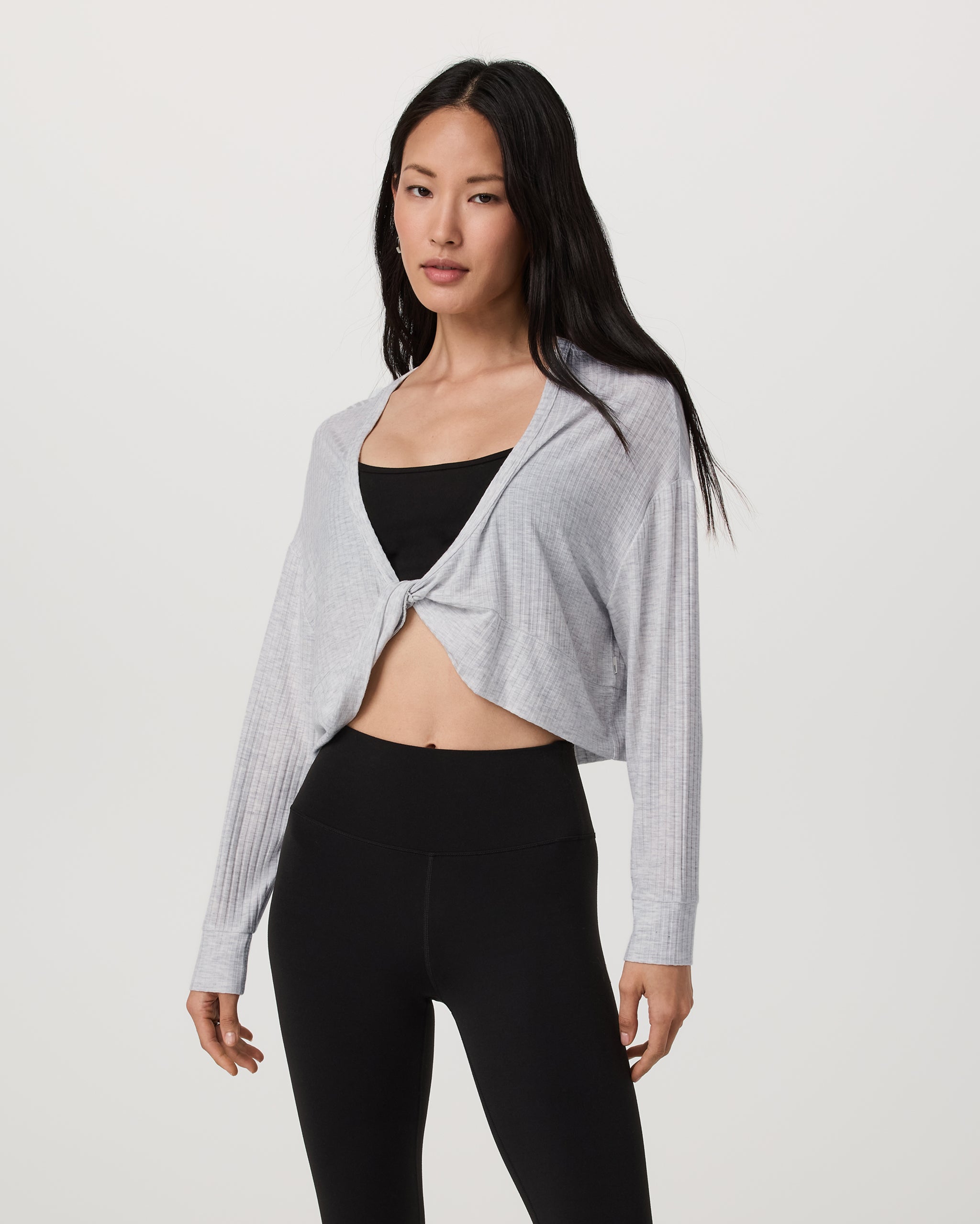 Long Sleeve Twist Top | Light Heather Grey - Image 3