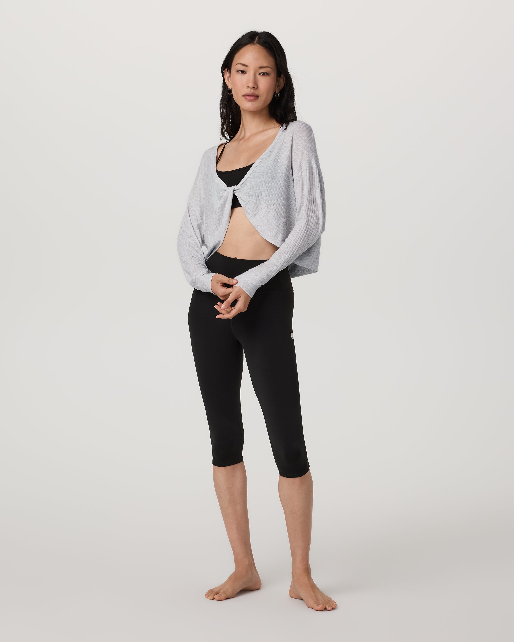 Long Sleeve Twist Top | Light Heather Grey - Image 6