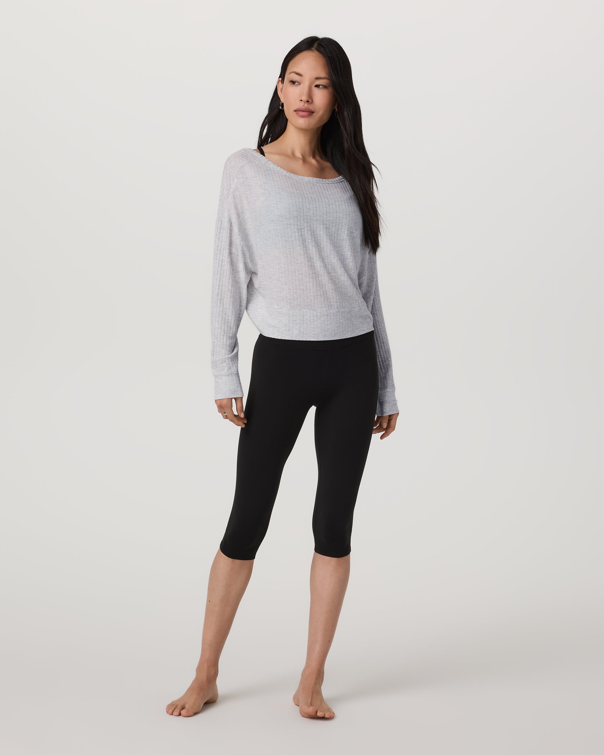 Long Sleeve Twist Top | Light Heather Grey - Image 5