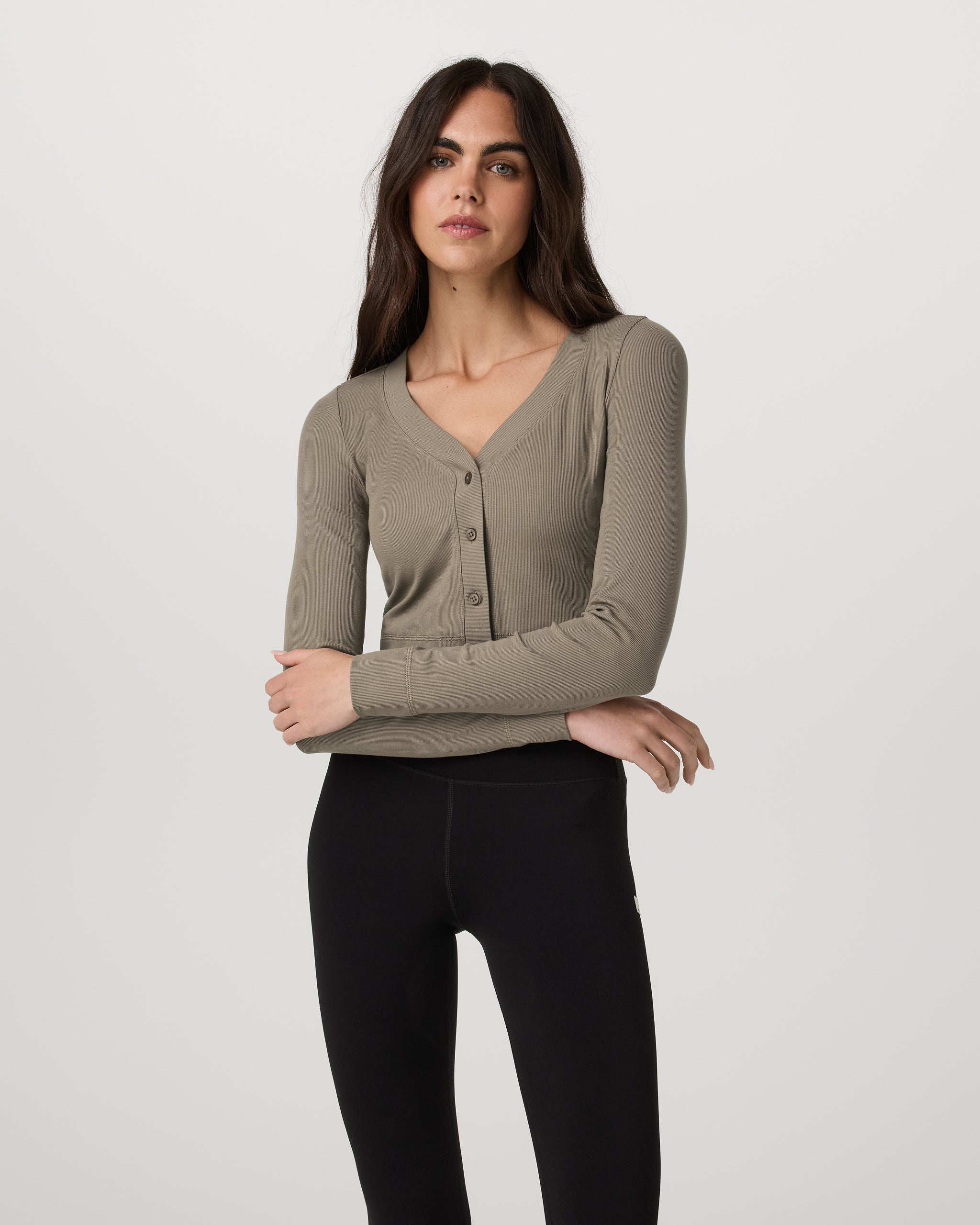 Long Sleeve Pose Mini Cardigan | Taupe - Image 2