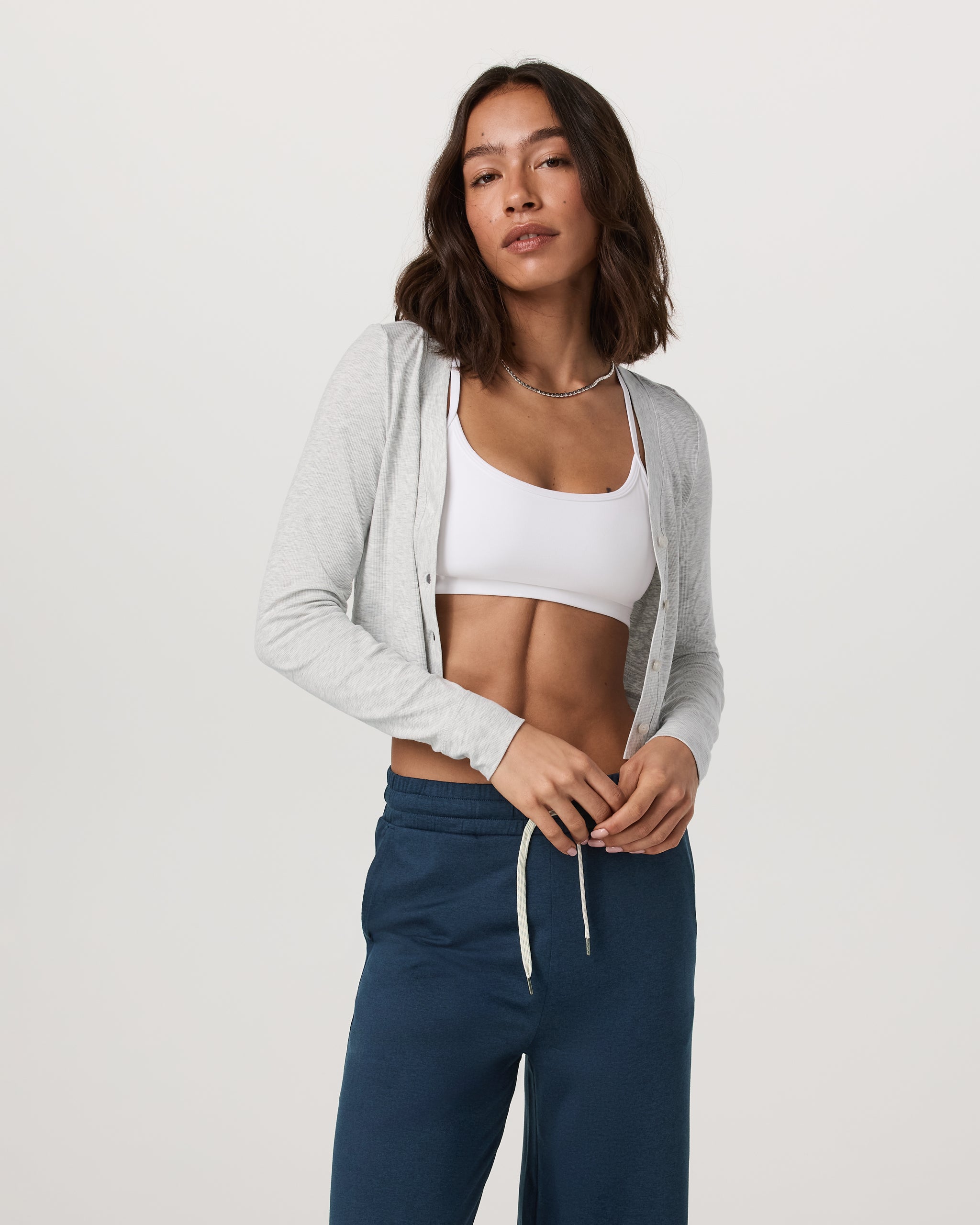 Long Sleeve Pose Mini Cardigan | White Heather Grey - Image 2