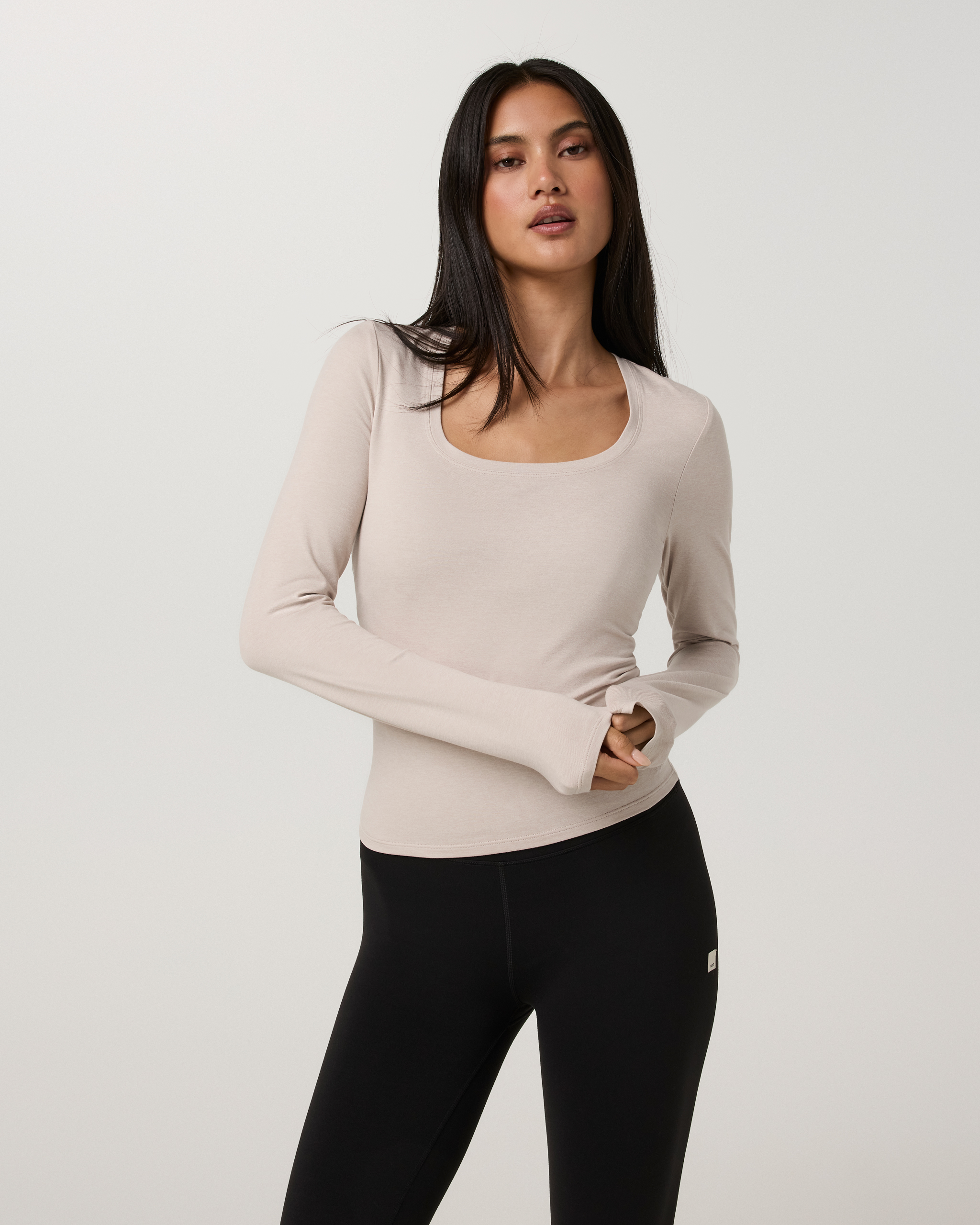 Long Sleeve Halo Essential Scoop | Ecru Heather Tonal