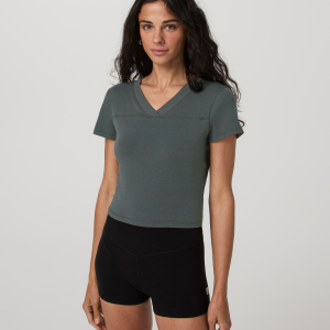 Short Sleeve Tuvalu Double V Neck | Dark Jade