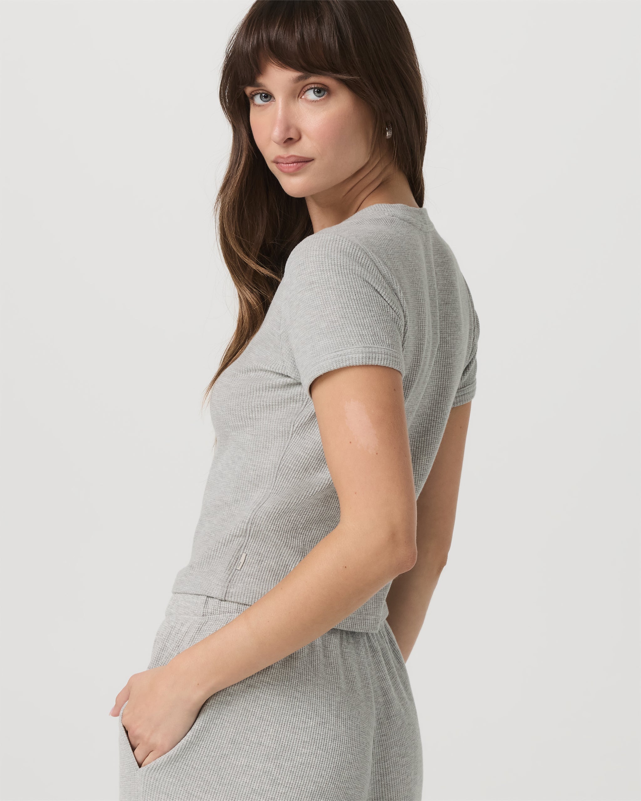 Short Sleeve Waffle Baby Tee | Light Heather Grey - Image 5
