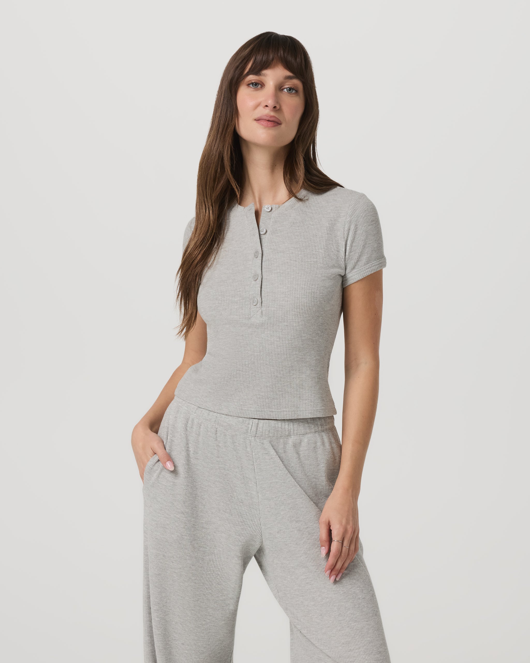 Short Sleeve Waffle Baby Tee | Light Heather Grey - Image 2