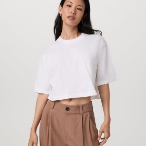 Short Sleeve Heavyweight Crop Cotton Tee | White