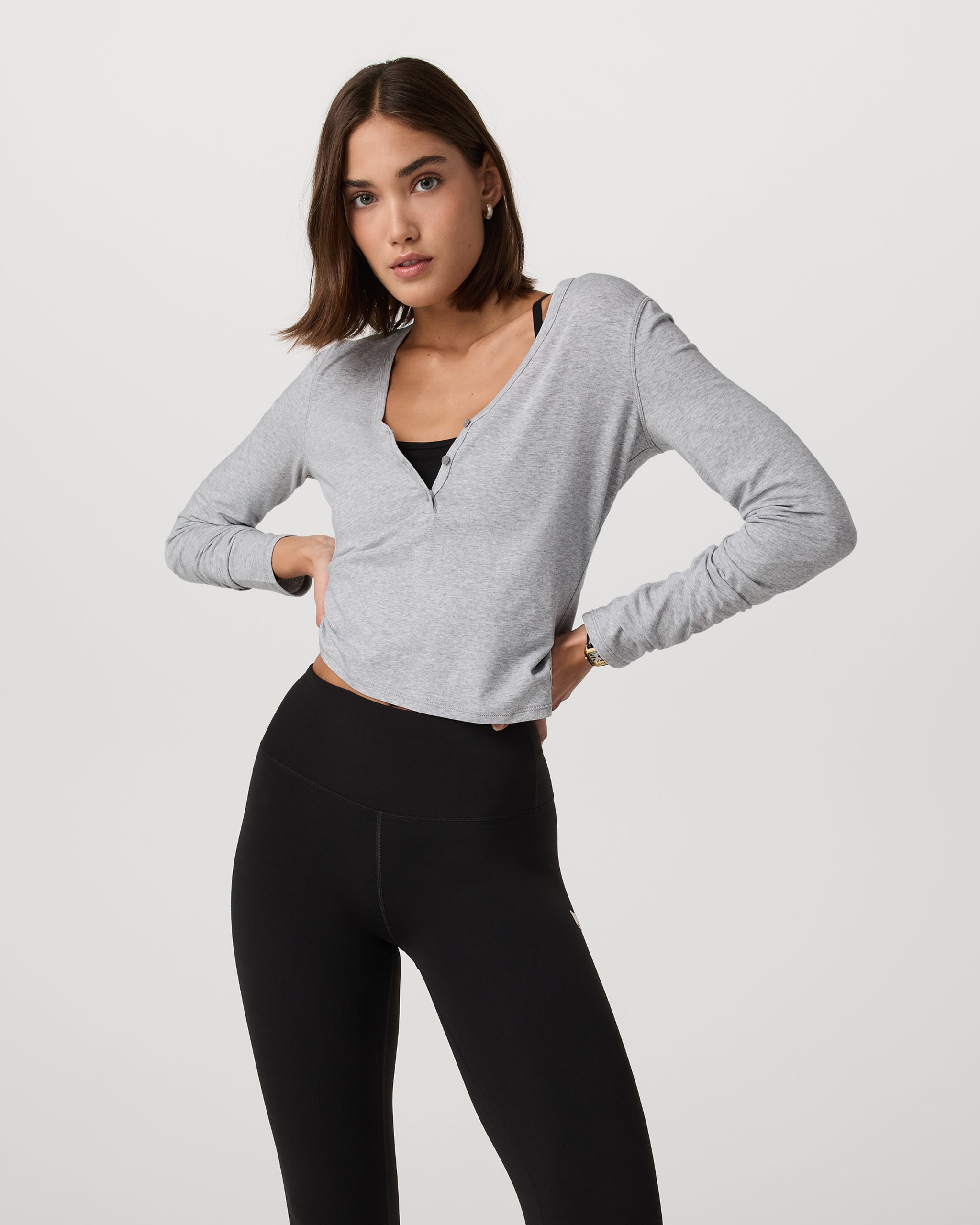 Long Sleeve Tuvalu Henley | Light Heather Grey - Image 2