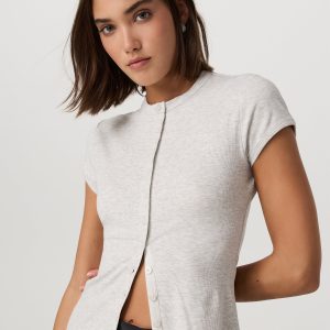 Short Sleeve Pose Button Up | White Heather Grey