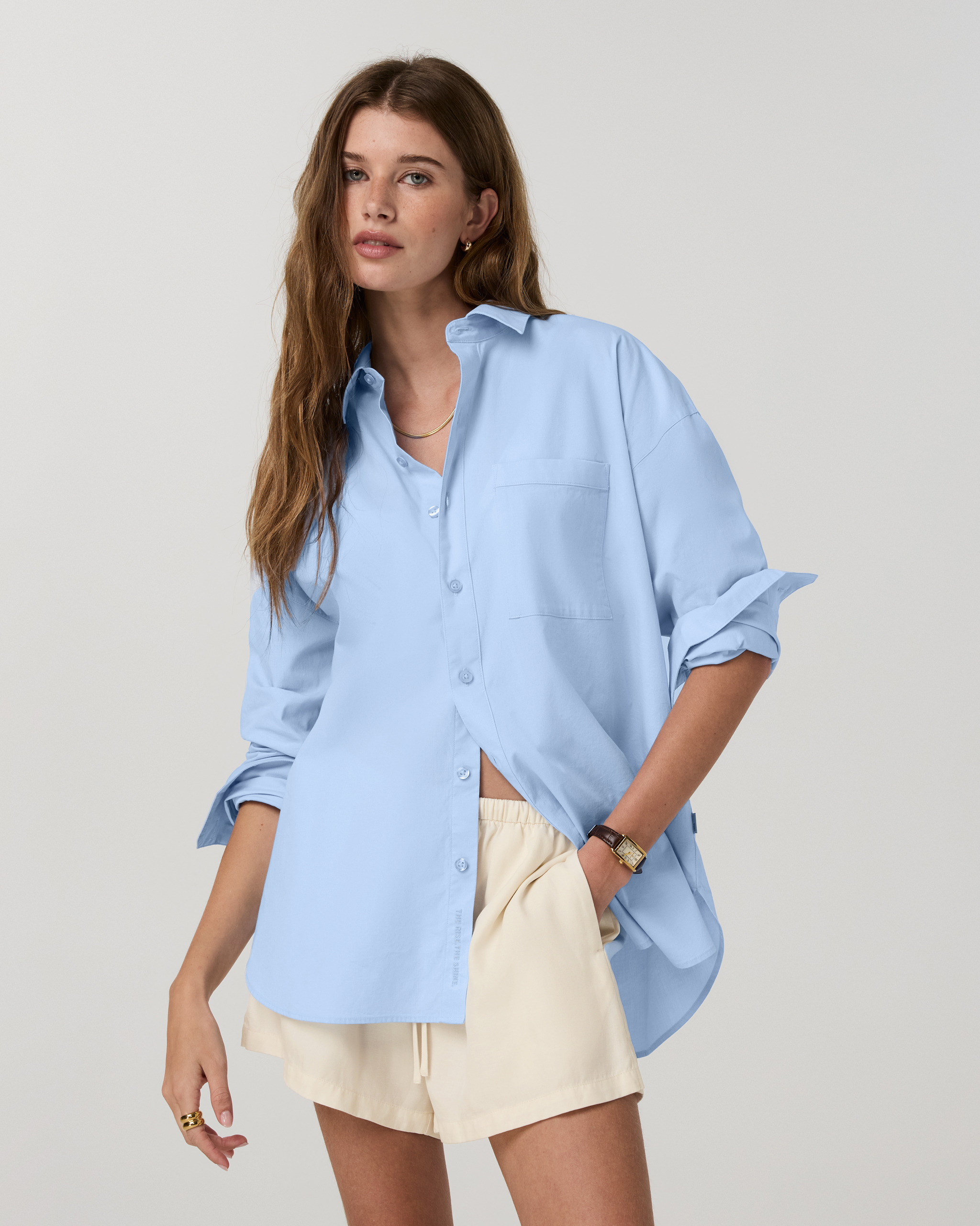 Long Sleeve Kensington Relaxed Button Down | Oxford Blue Heather - Image 5