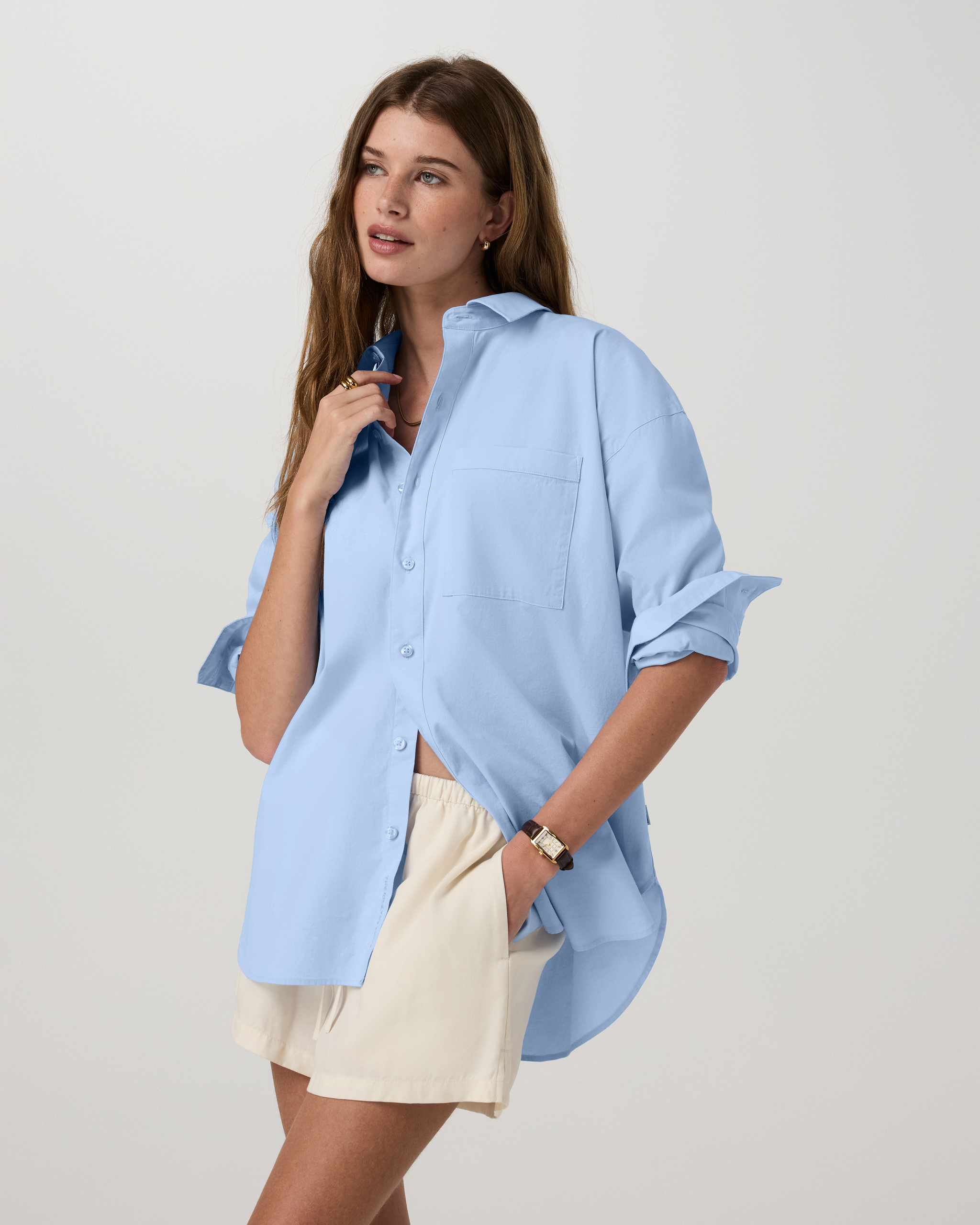 Long Sleeve Kensington Relaxed Button Down | Oxford Blue Heather