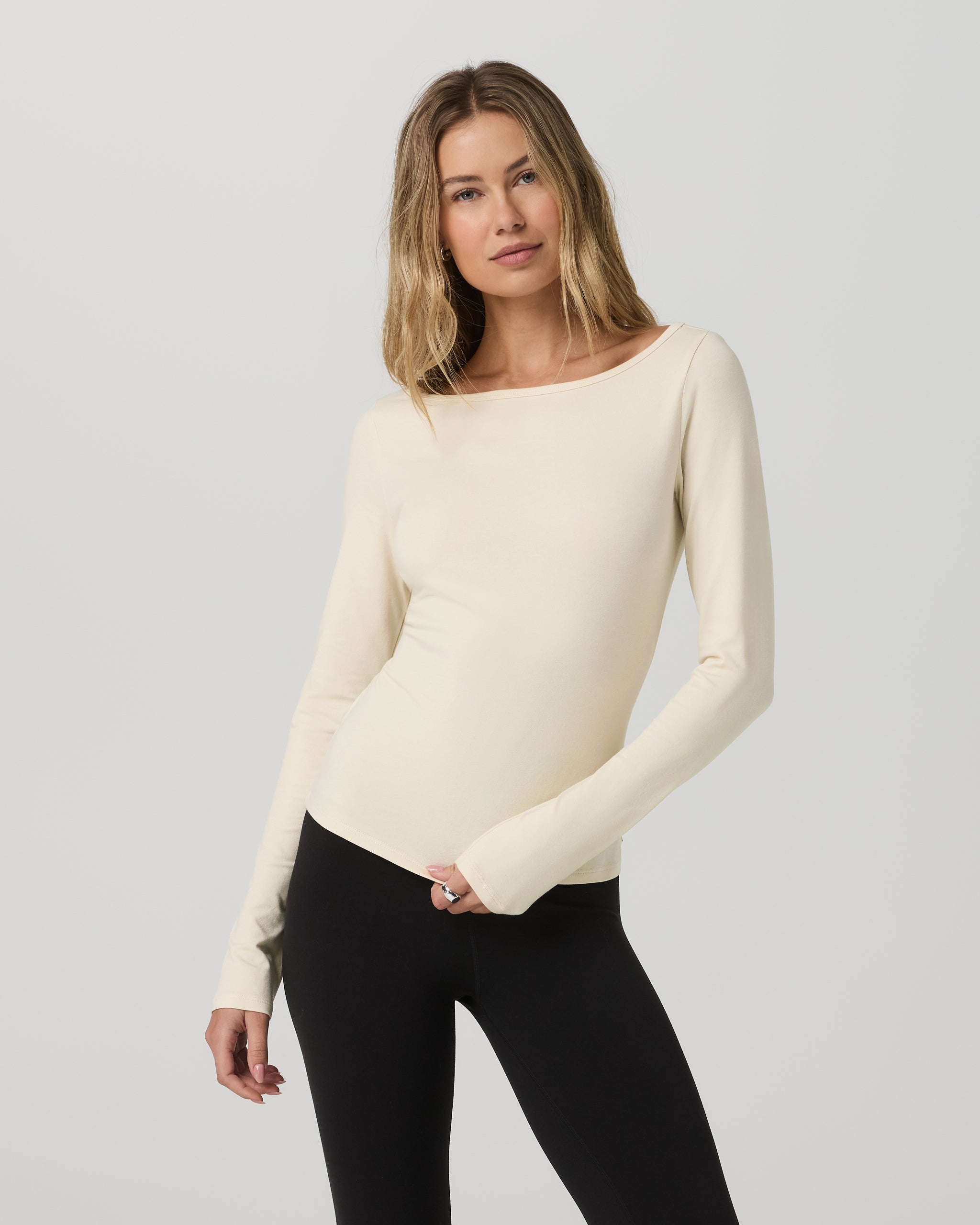 Long Sleeve Tuvalu Boat Neck | Bone