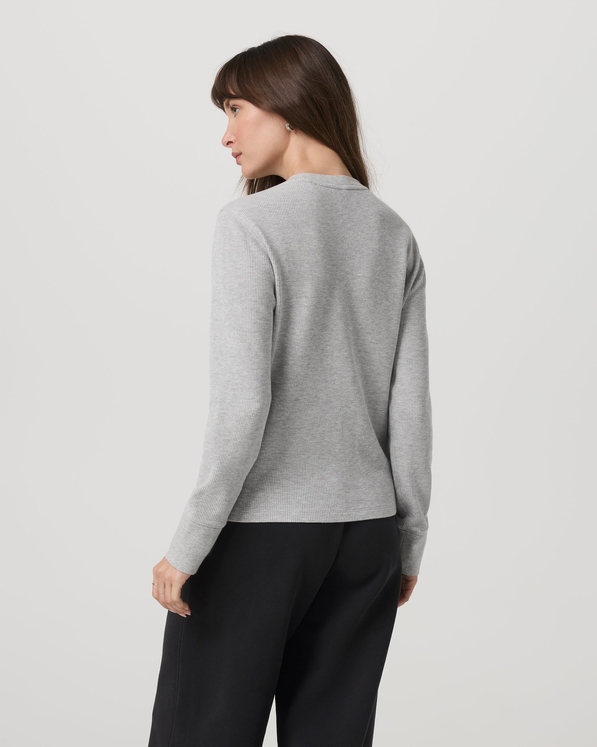 Long Sleeve Waffle Top | Light Heather Grey - Image 3