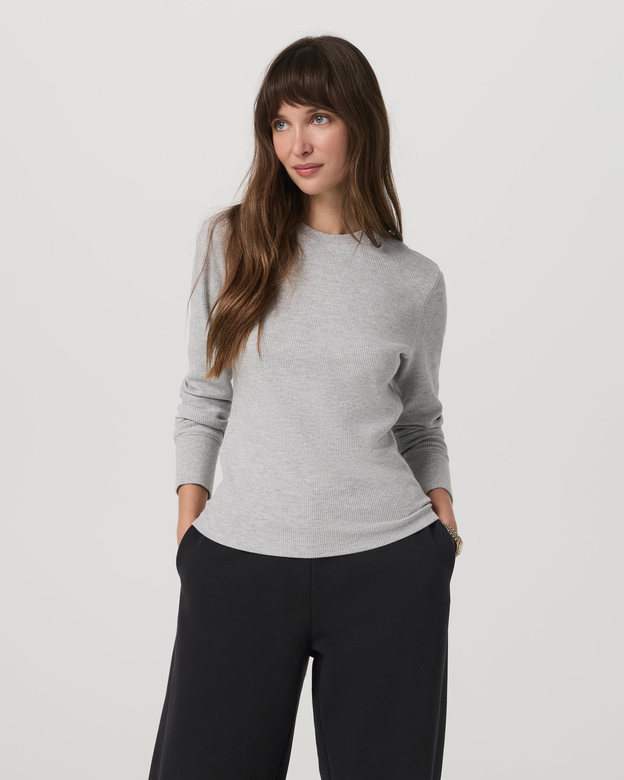Long Sleeve Waffle Top | Light Heather Grey - Image 4