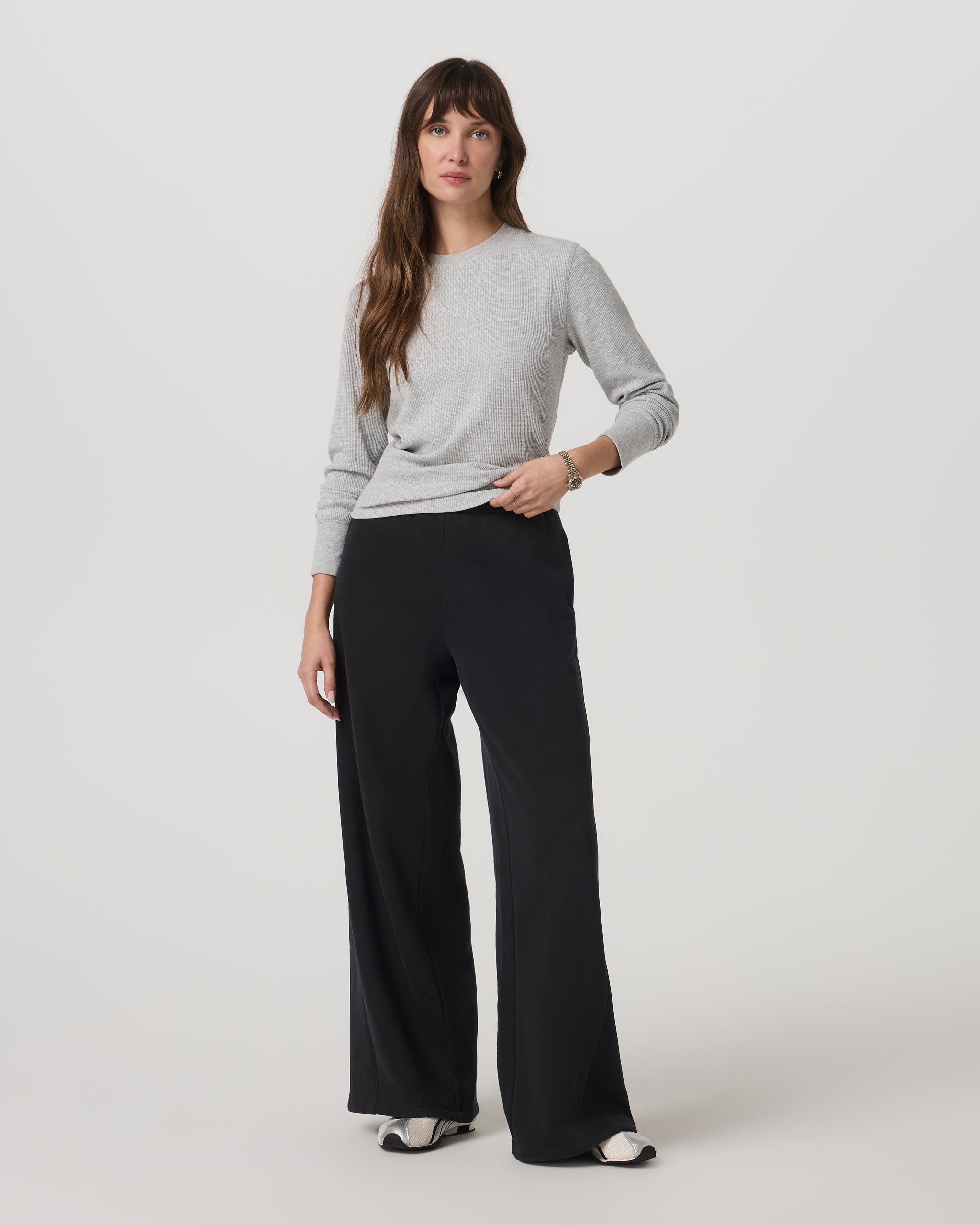 Long Sleeve Waffle Top | Light Heather Grey - Image 2