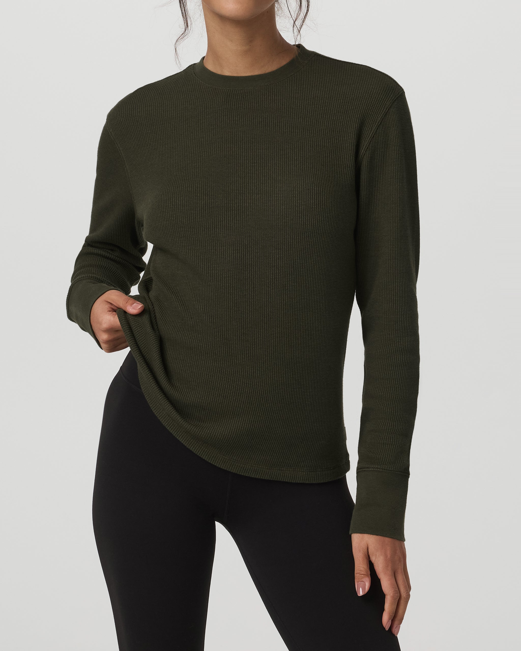 Long Sleeve Waffle Top | Olive - Image 2