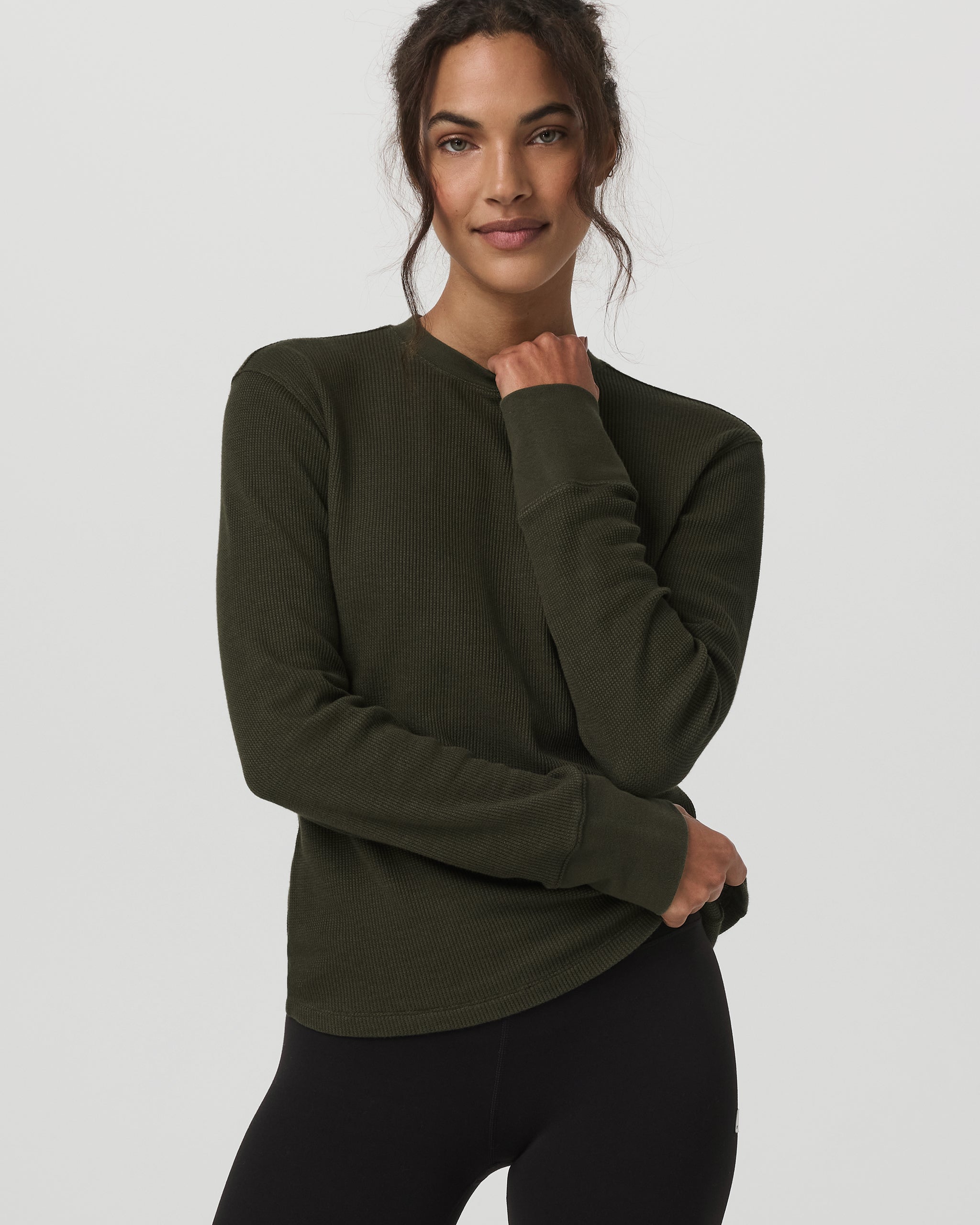 Long Sleeve Waffle Top | Olive
