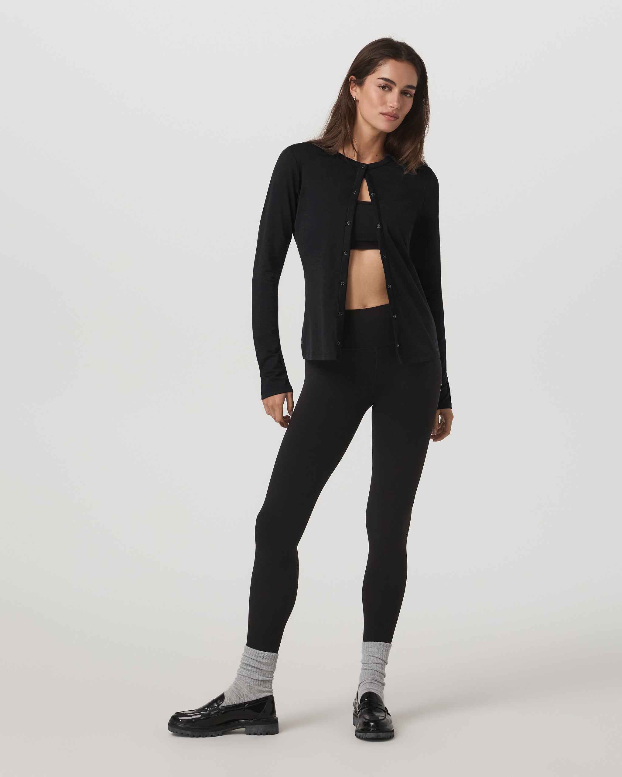 Long Sleeve Halo Snap Cardigan | Black Heather - Image 4