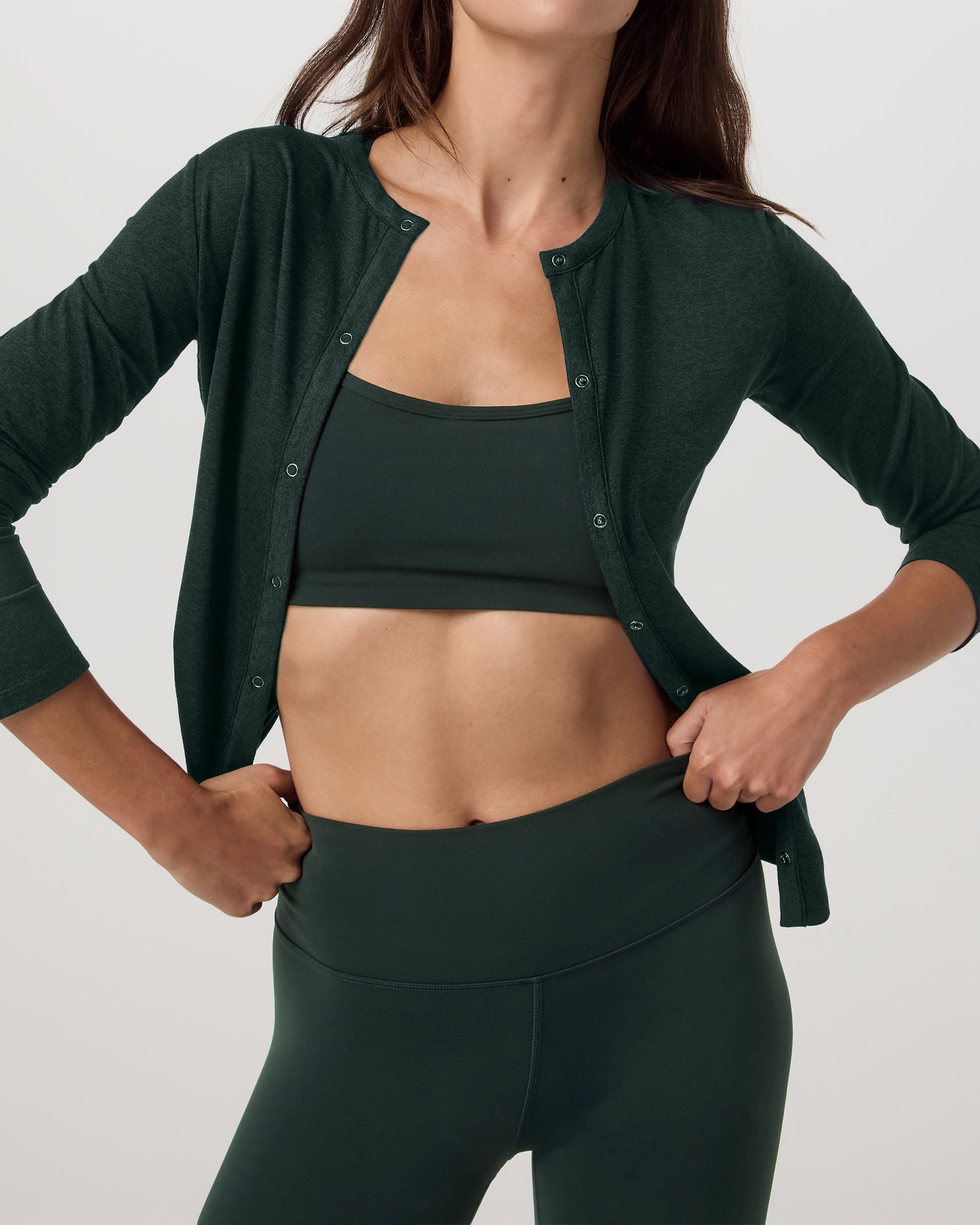 Long Sleeve Halo Snap Cardigan | Evergreen Heather - Image 2