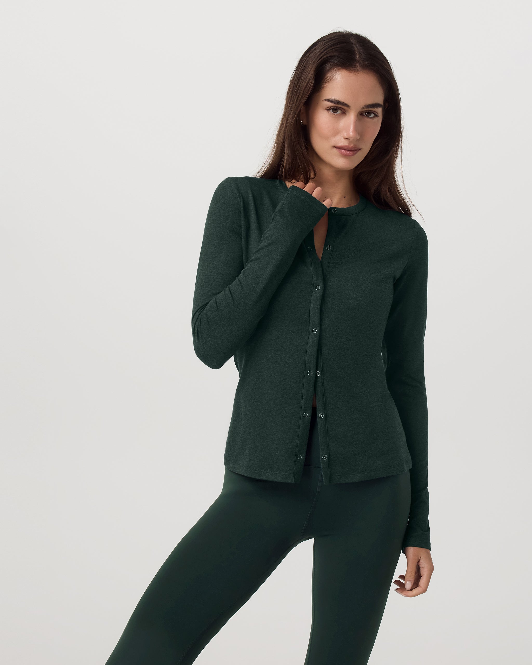 Long Sleeve Halo Snap Cardigan | Evergreen Heather - Image 5