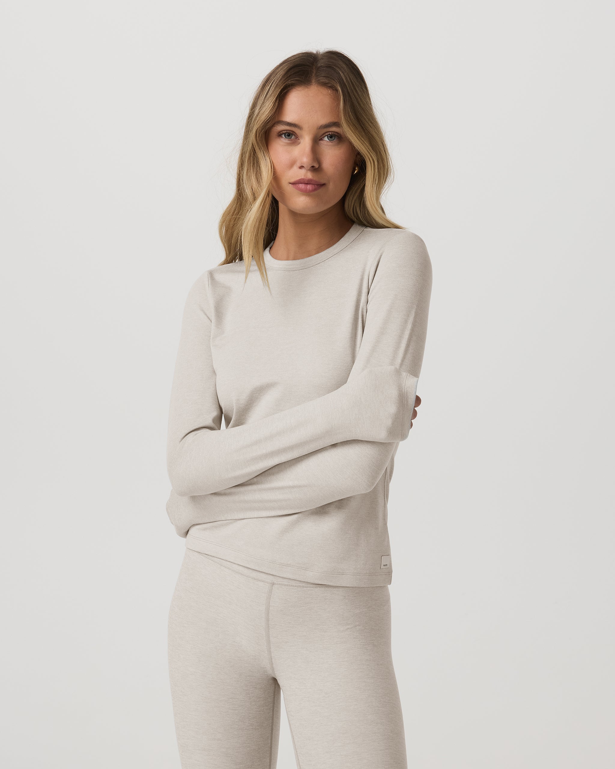 Long Sleeve Halo Essential Crew Tee | Ecru Heather