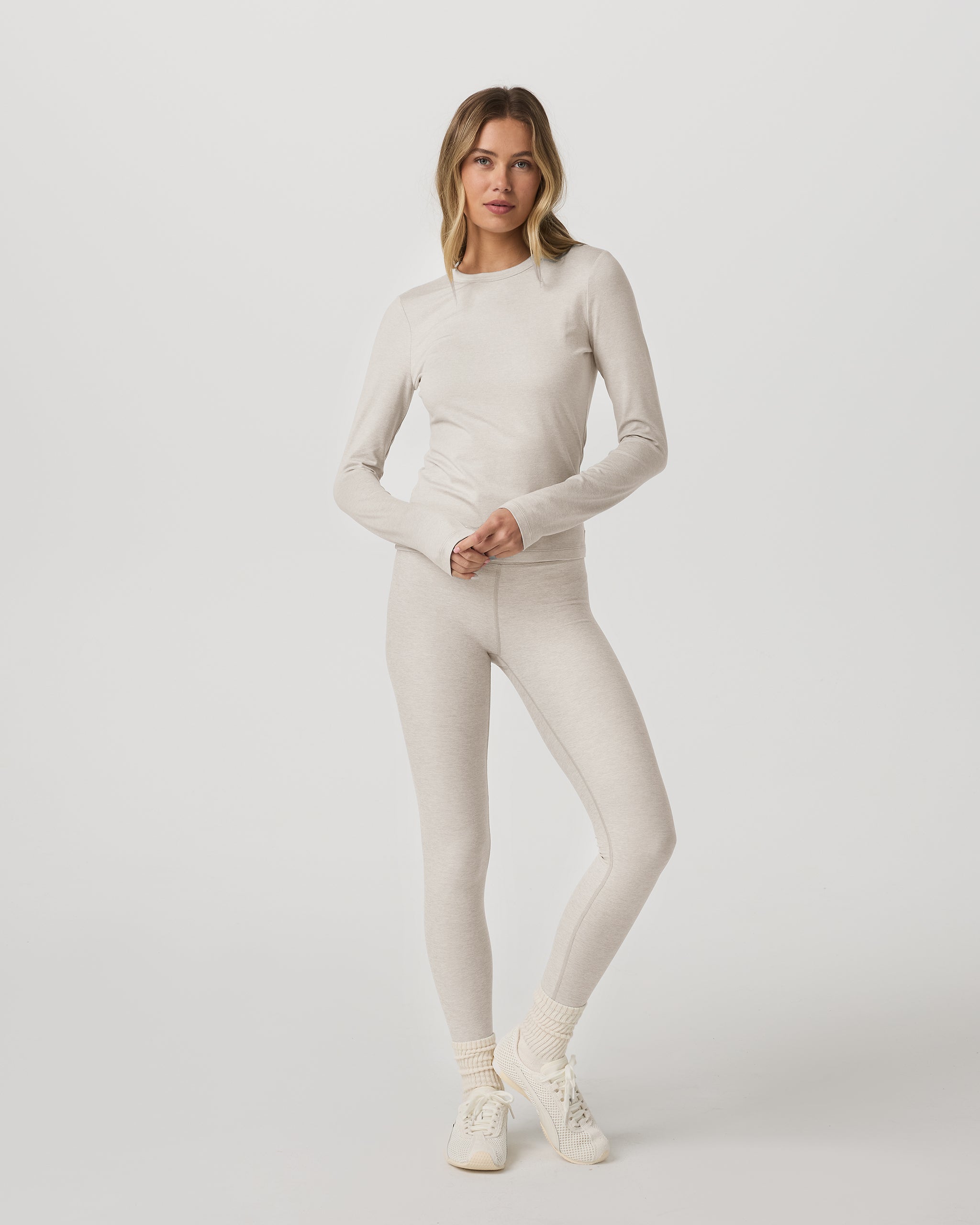Long Sleeve Halo Essential Crew Tee | Ecru Heather - Image 4