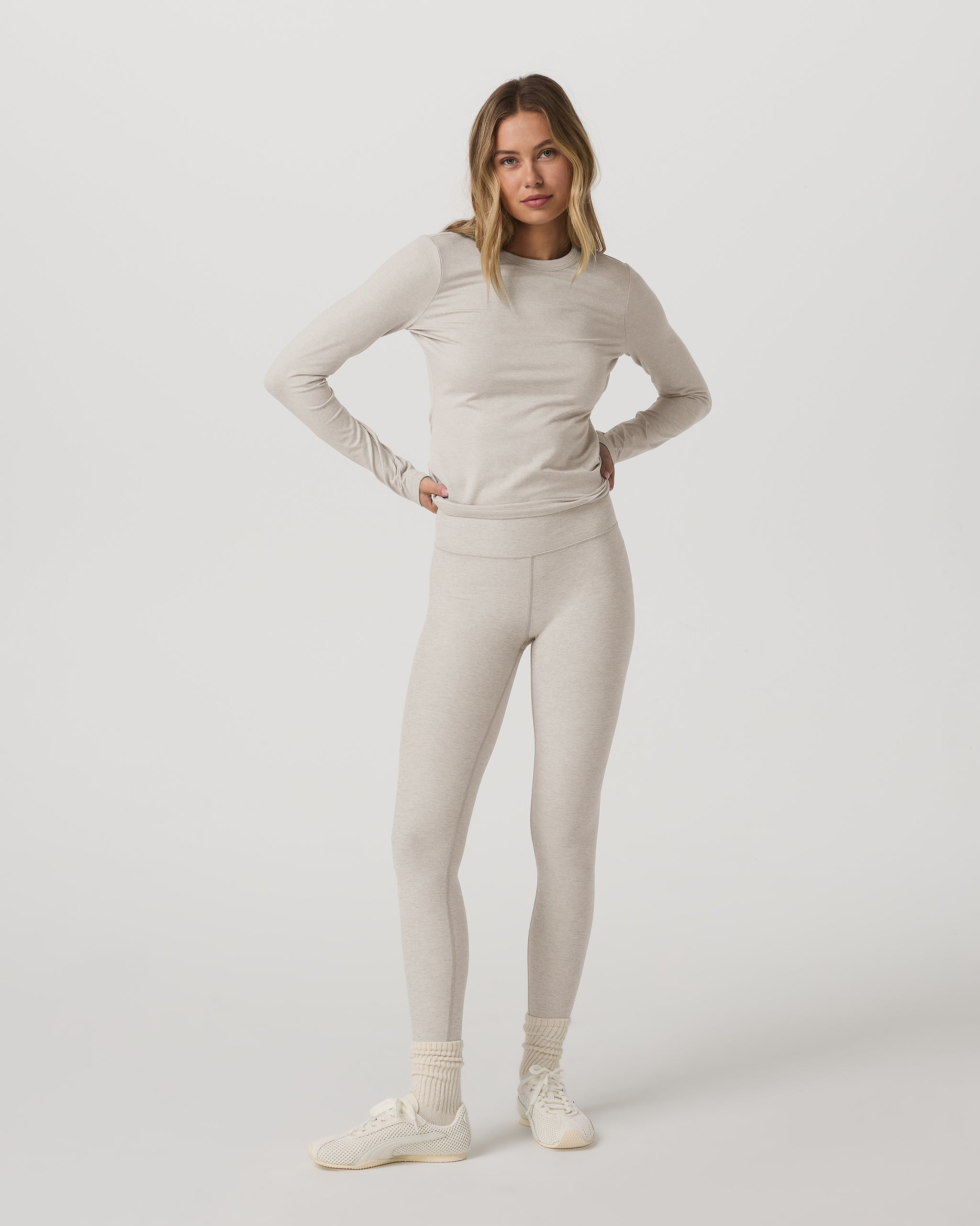 Long Sleeve Halo Essential Crew Tee | Ecru Heather - Image 2