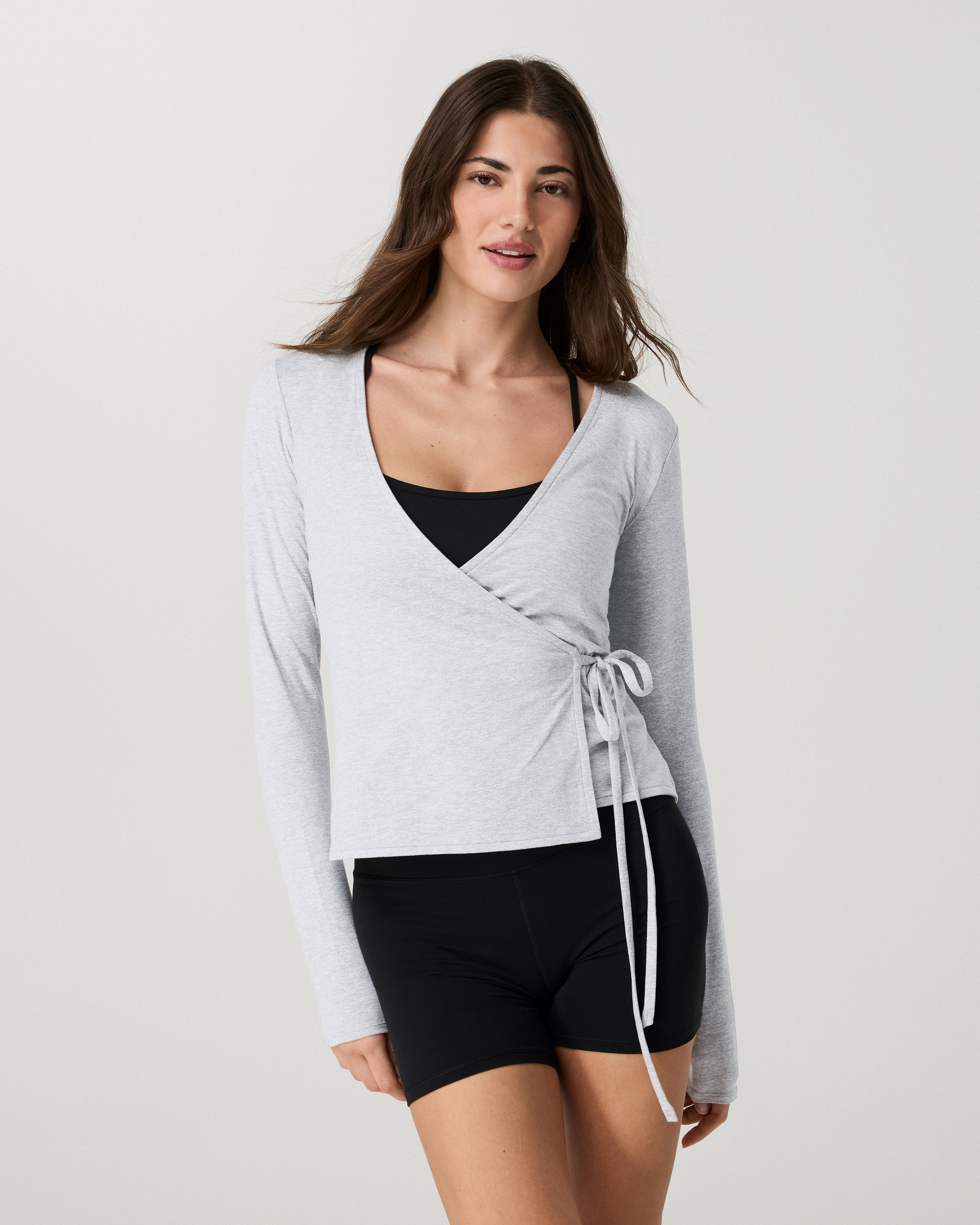 Long Sleeve Halo Wrap Top | Pale Grey Heather - Image 2