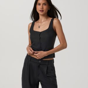 Trestles Twill Button Front Top | Black