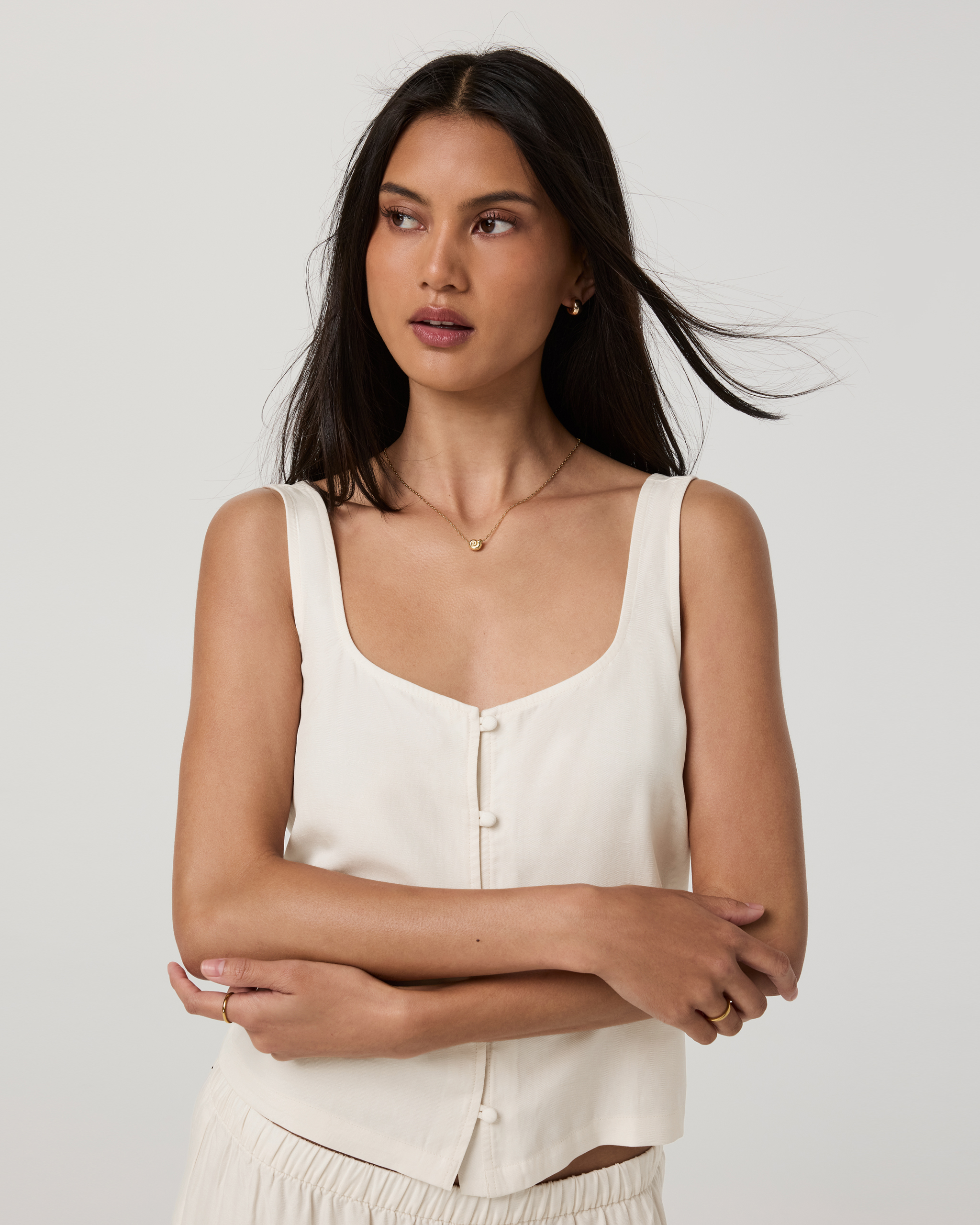 Trestles Twill Button Front Top | Natural