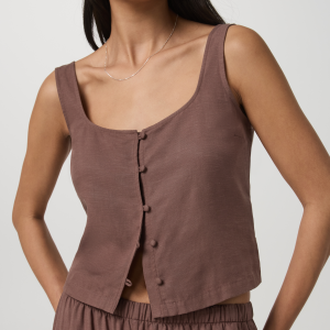 Trestles Twill Button Front Top | Sable