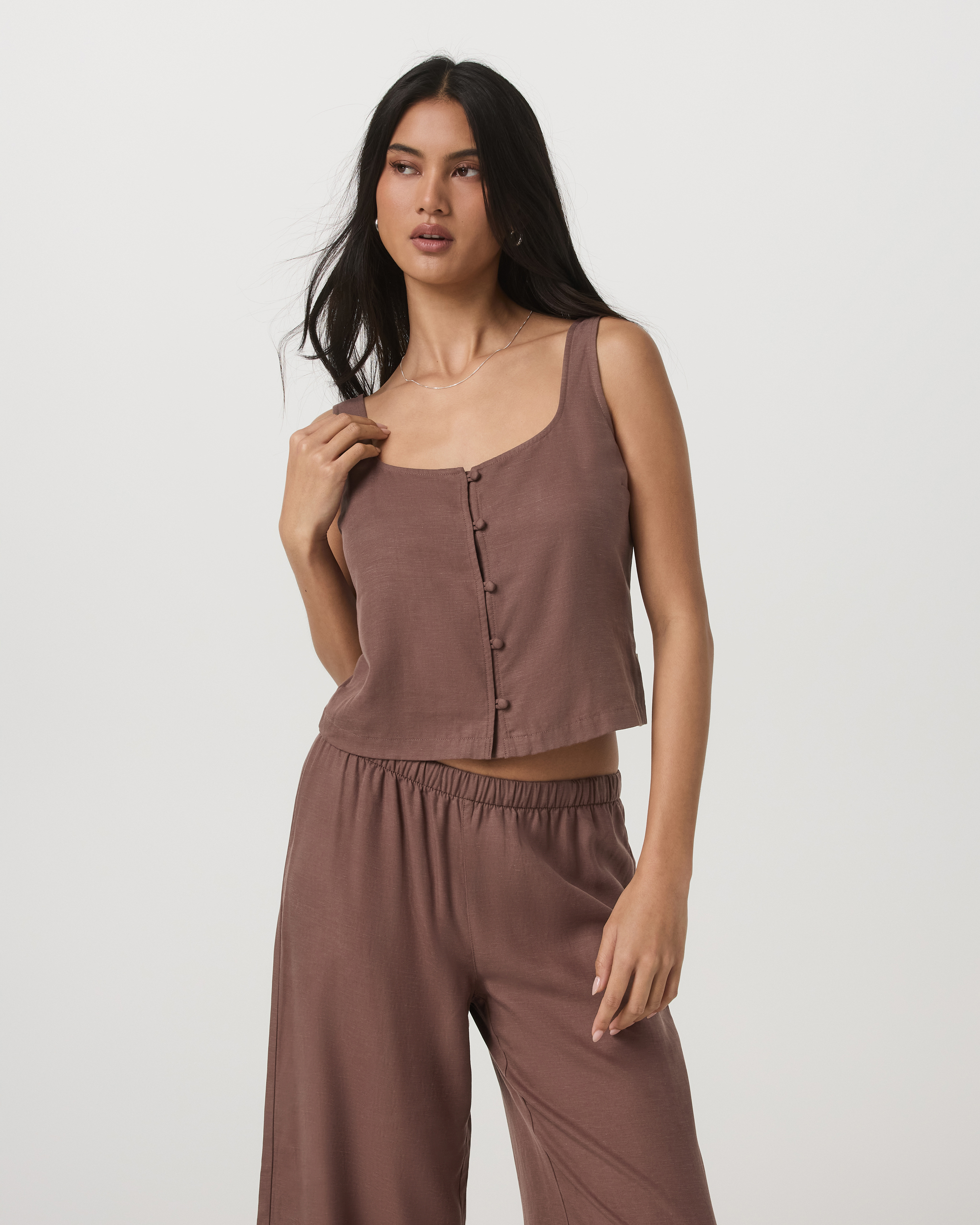 Trestles Twill Button Front Top | Sable - Image 2