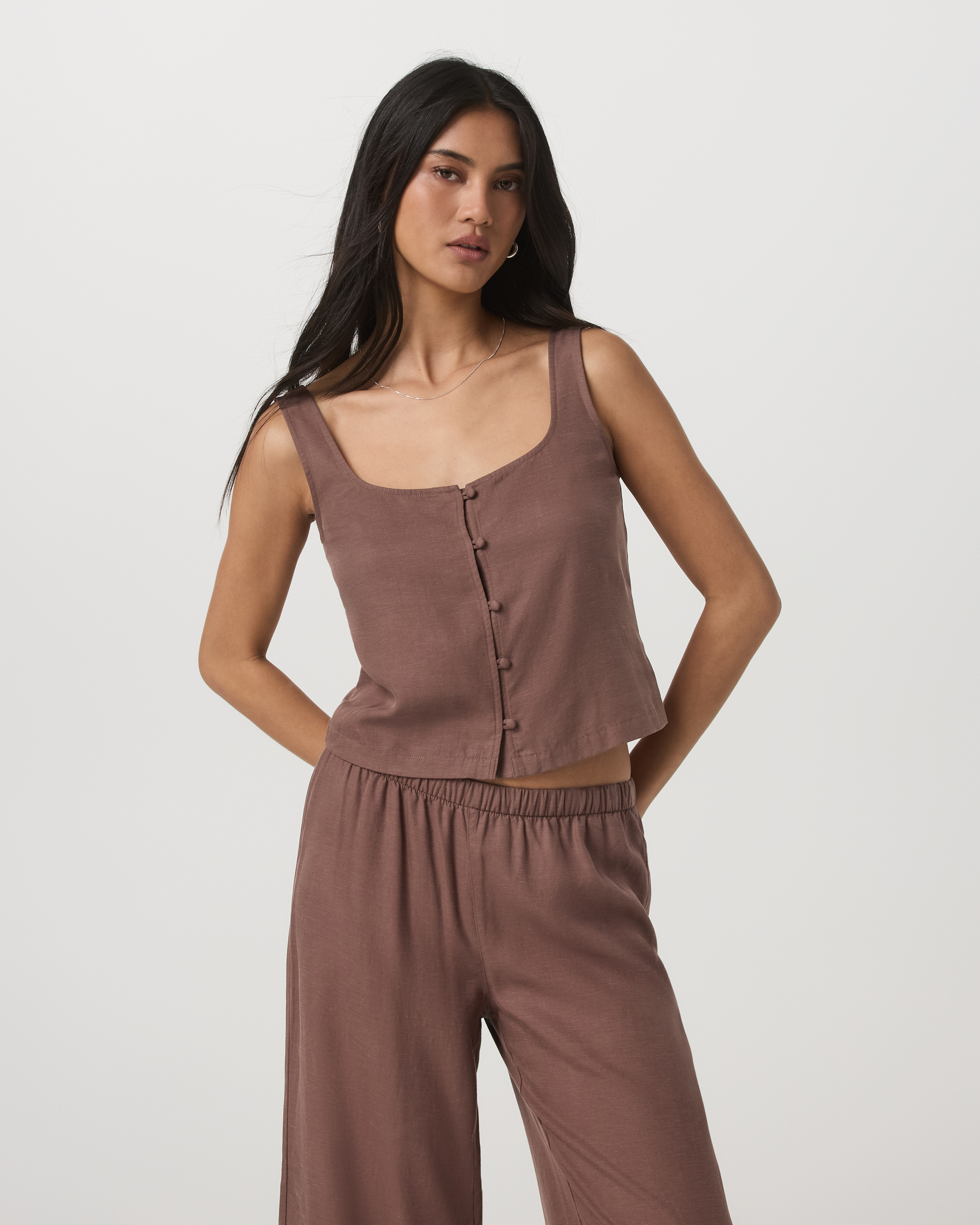 Trestles Twill Button Front Top | Sable - Image 5