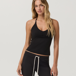 Halo Halter Ruched Top | Solid Black
