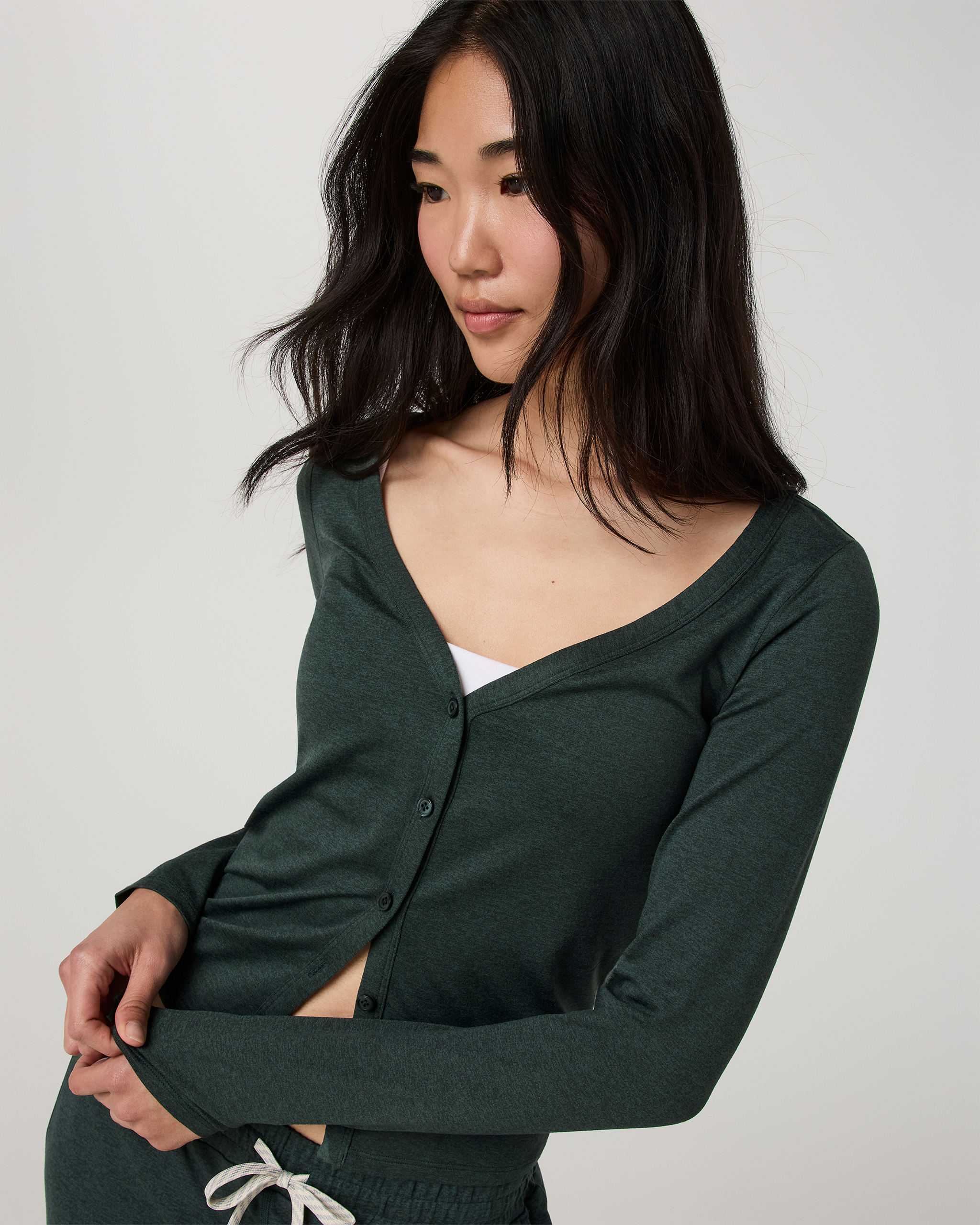 Long Sleeve Halo V-Neck Cardigan | Hemlock Heather